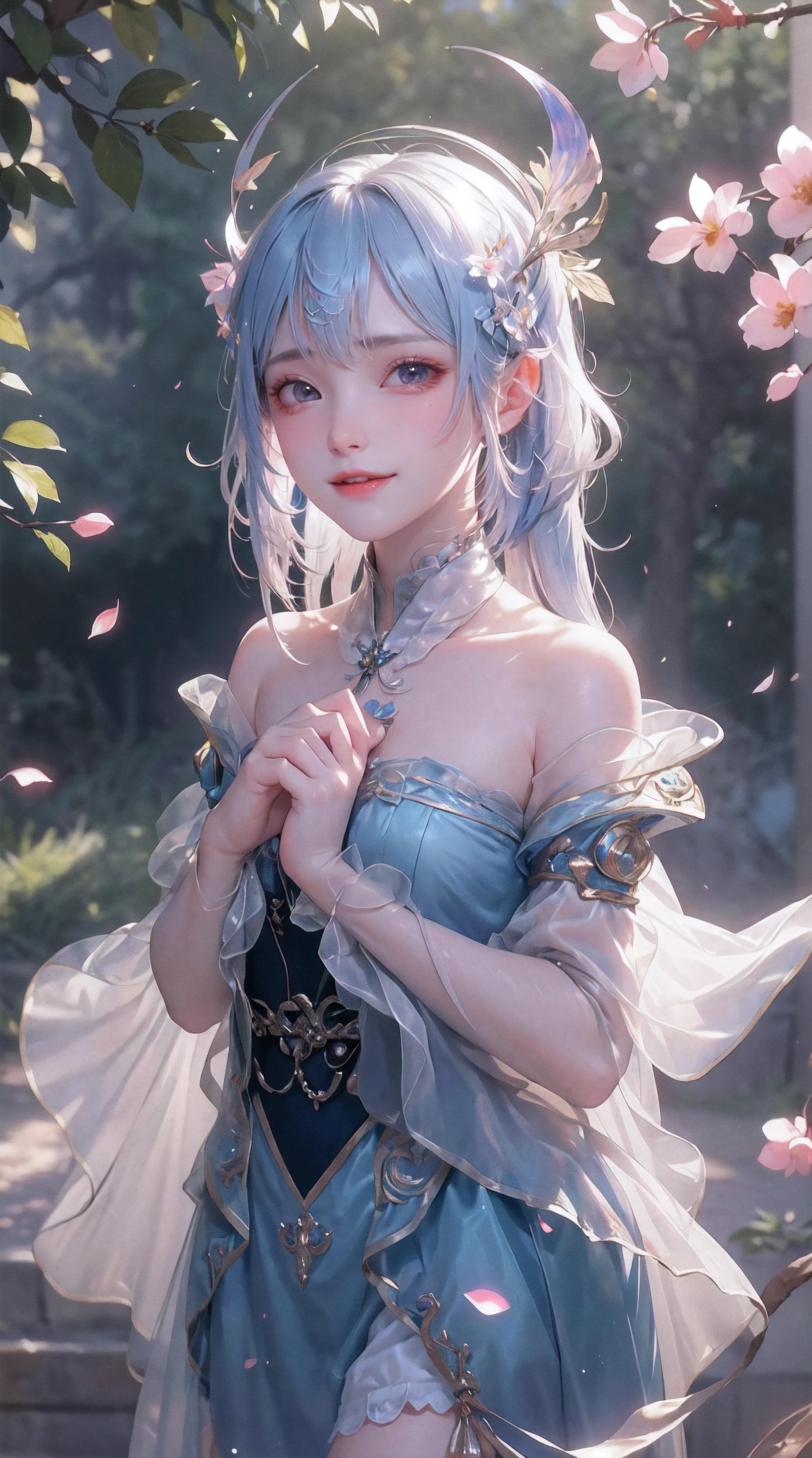 Masterpiece, best quality, (very detailed CG unity 8k wallpaper) (best quality), (best illustration), (best shadows) Nature', blue sea,delicate leaves petals of various colors falling in the air light Tracking, super detailed --v6