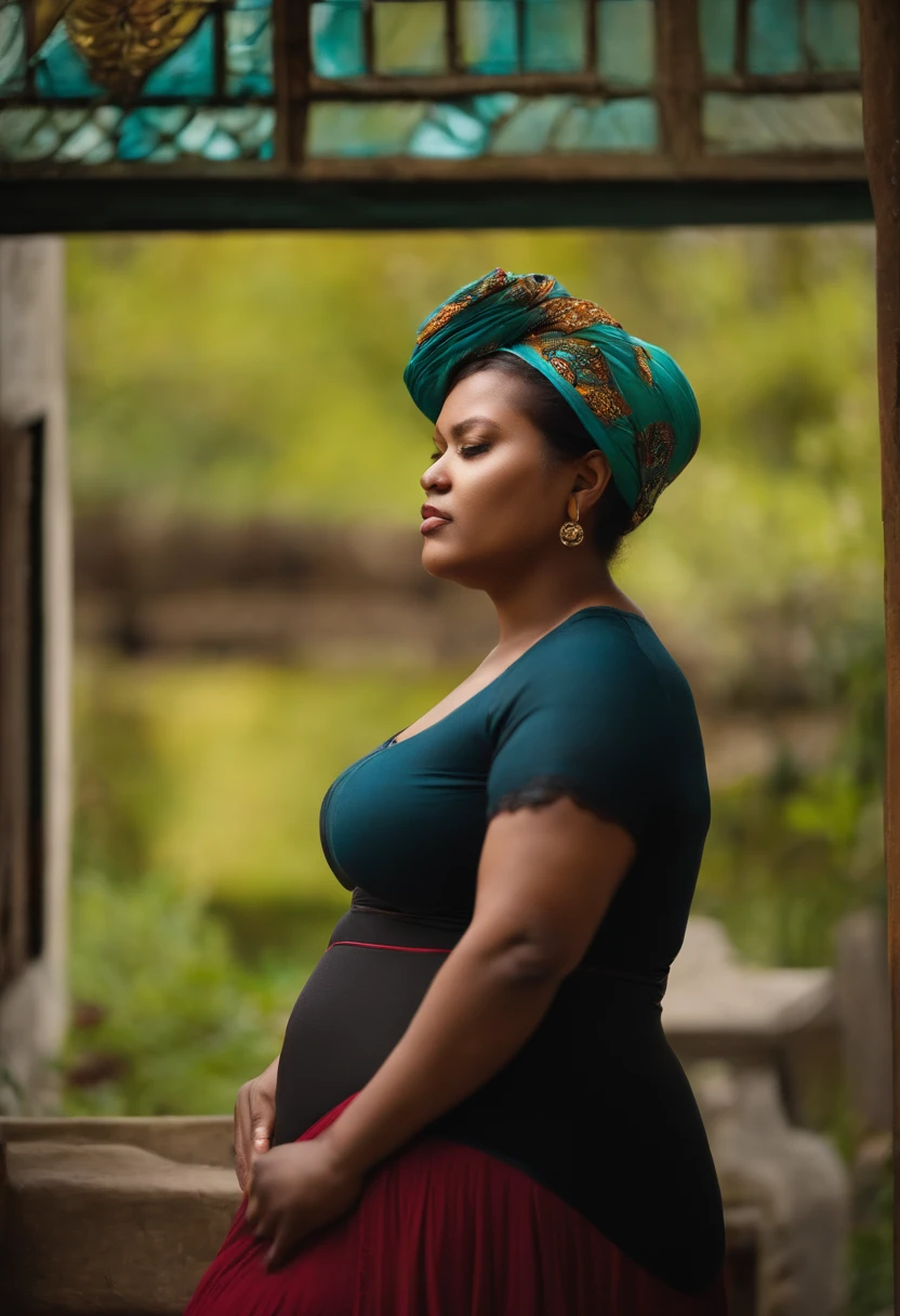 An obese woman well nourished in profile