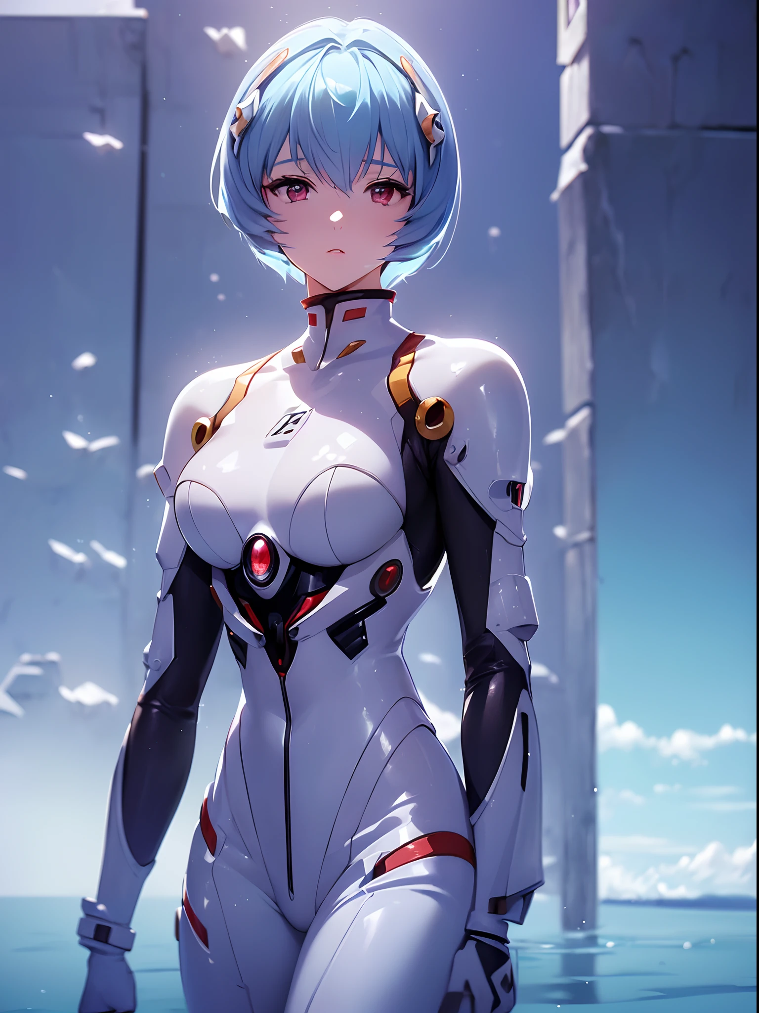 (((ayanami rei))),1girl,solo,(masterpiece,best quality, official art, beautiful and aesthetic:1.2),(ultra high res,spiral, golden ratio, (4k),beach,under water,good lighting, (photon mapping, radiosity, physically-based rendering,automatic white balance), technological sense,Amazing,sharp focus,rich background, (((high detailed skin,)))dynamic lighting,intricate detailed outfit,kawaii,watery eyes,((short hair,))deadpan, skiny,  turtle neck, body suit, mechs,(masterpiece sidelighting),(bishoujo,lustrous),(sky blue hair,pink eyes,）[[delicate fingers and hands:0.55]::0.85],(detail fingers),((((distant view,wide-angle lens))))selfie,incredibly absurdres,micro shot,focus on face,at night, (aesthetics and atmosphere:1.2), FilmGirl