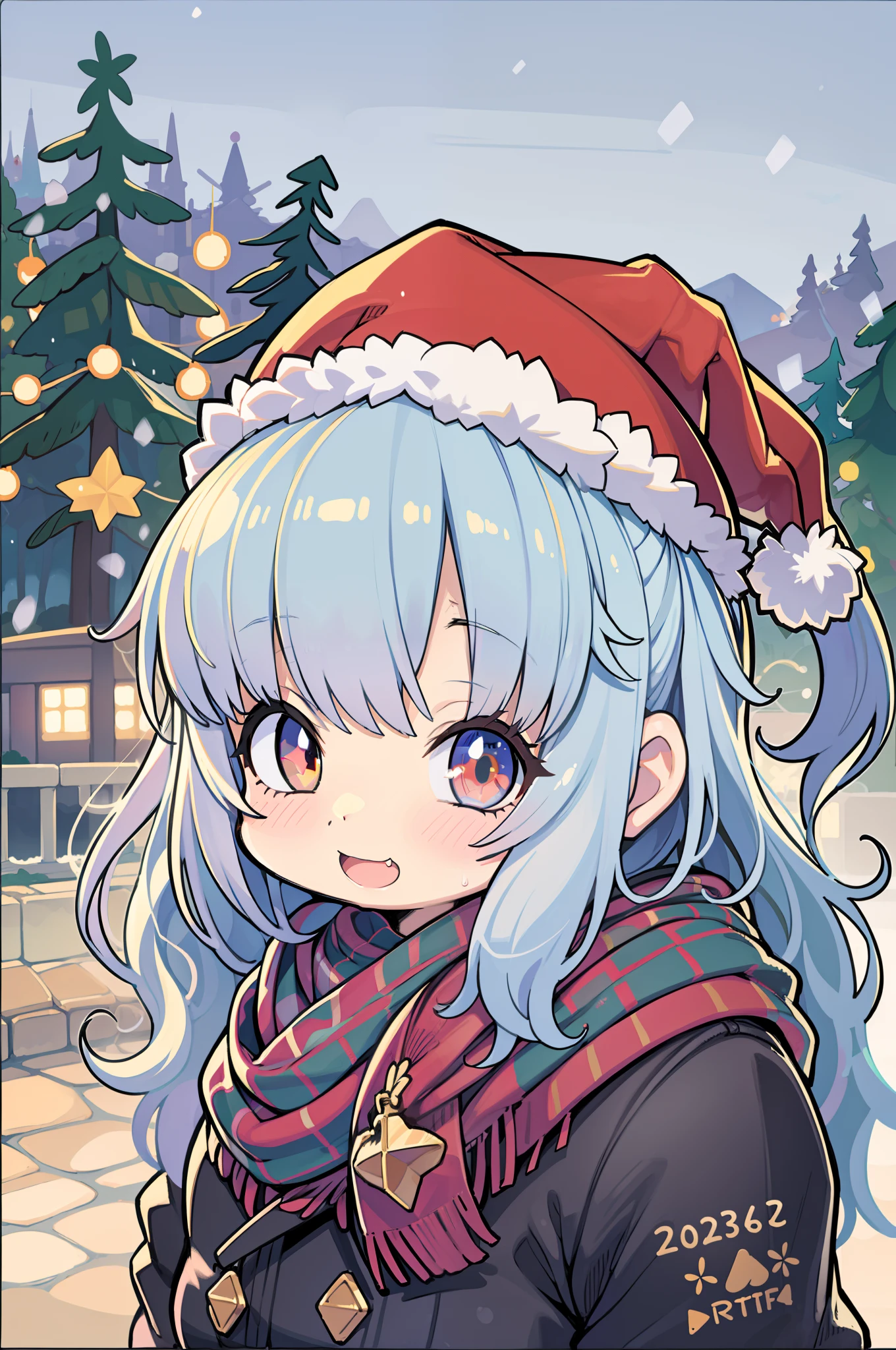 Charming Christmas 12 year old winter, girl with,Cartoon style, 2D, planar vector, Colorful splashes, Vector art, Fantasy Art,Digital Painting, white bg, 8K、Looks fun