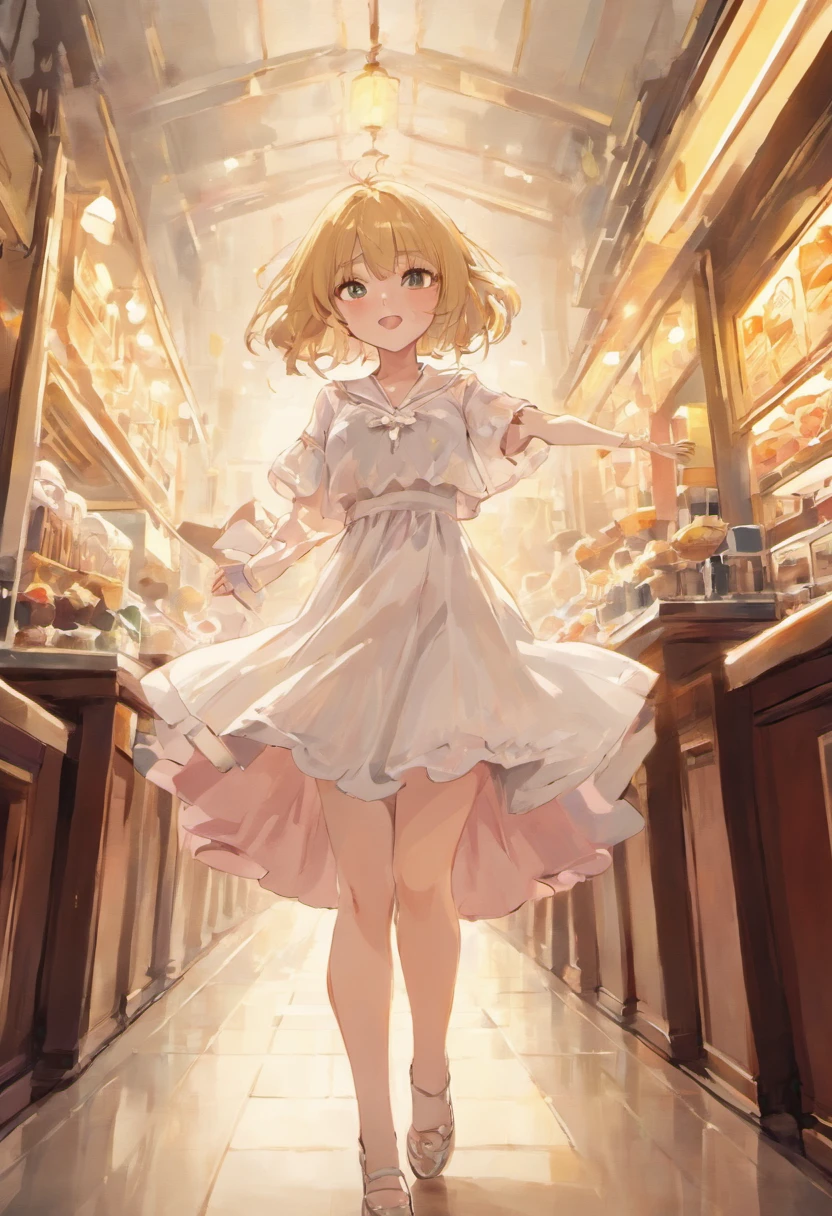 realisitic、femele、White dress、Medium hair、cafe terrace、date、appointment、Turn up your skirt、open one's legs、Show underwear、Joyful expression