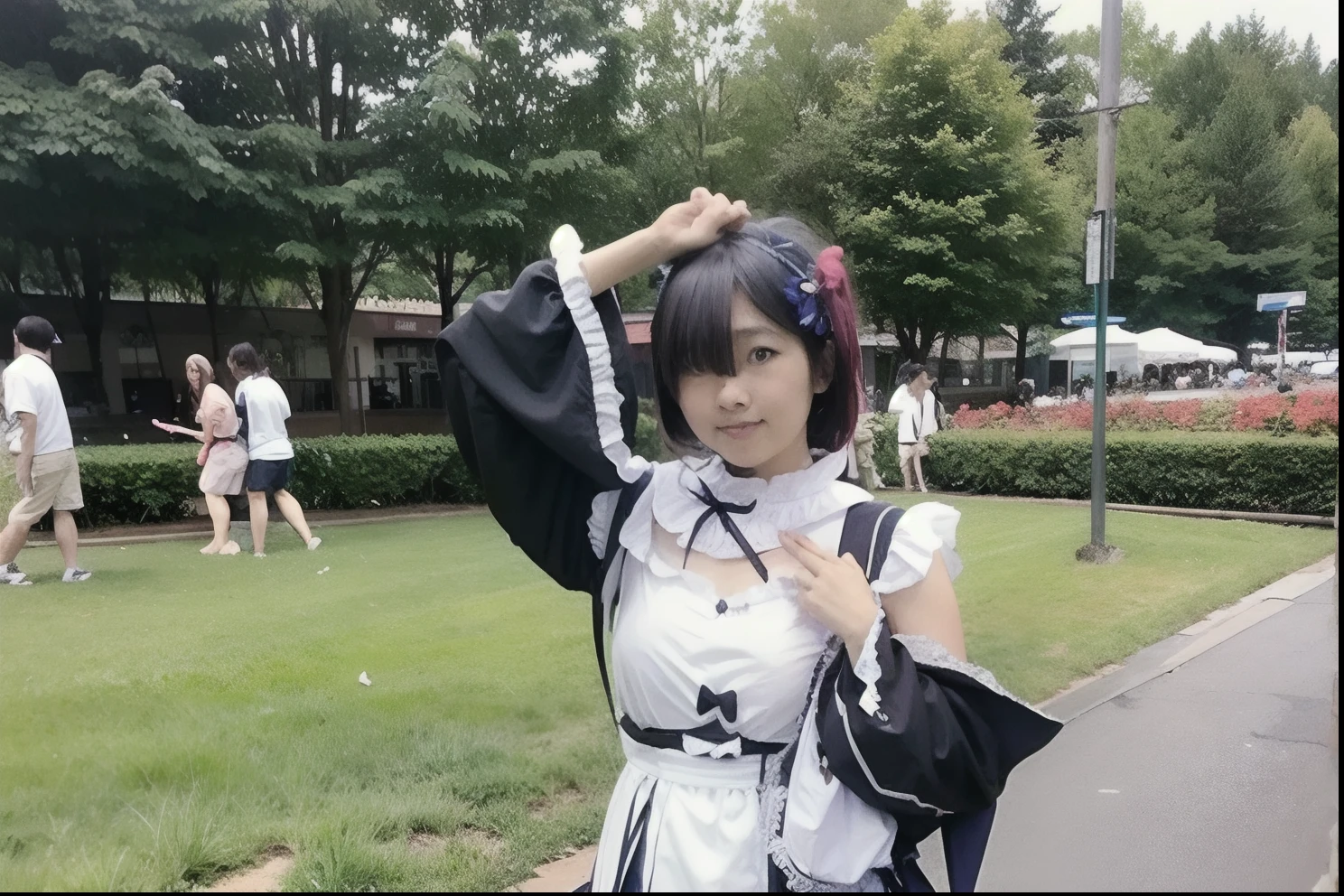the original god, of a schoolgirl posing,cosplay