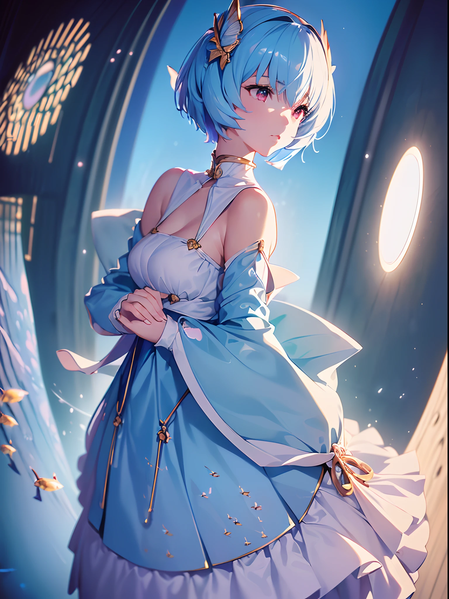 (((ayanami rei))),1girl,solo,(masterpiece,best quality, official art, beautiful and aesthetic:1.2),(ultra high res,spiral, golden ratio, (4k),beach,under water,good lighting, (photon mapping, radiosity, physically-based rendering,automatic white balance), technological sense,Amazing,sharp focus,rich background, (((high detailed skin,)))dynamic lighting,intricate detailed outfit,kawaii,watery eyes,((short hair,))deadpan, skiny,  turtle neck, body suit, mechs,(masterpiece sidelighting),(bishoujo,lustrous),(sky blue hair,pink eyes,）[[delicate fingers and hands:0.55]::0.85],(detail fingers),((((wide-angle lens,fish eye shot,))))selfie,incredibly absurdres,micro shot,focus on face,at night, (aesthetics and atmosphere:1.2), FilmGirl