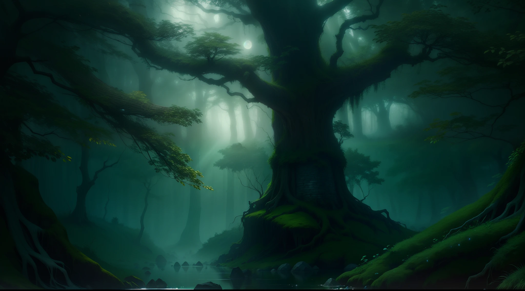 (best quality,4k,highres,masterpiece:1.2),ultra-detailed,realistic:1.37,Sons of the Forest,hauntingly beautiful,atmospheric,nighttime scenery,ancient trees,ethereal glow,breathtaking landscapes,revealing light beams,misty,subtle fog,wilderness atmosphere,ominous shadows,otherworldly creatures,surreal elements,mysterious figures,haunting presence,detailed foliage and branches,silent and still,centuries-old secrets,serene and eerie,moonlit forest,pale moonlight shining through the canopy,hidden pathways,whispers in the wind,dappled moonlight filtering through the leaves,ominous silence,enchanted forest,immersive soundscape,tranquil and unsettling,enchanted feeling,dark enchantment,dreamlike forest,lost in the woods,misty moonlit reflections,ancient guardians,veiled mysteries,ethereal and haunting,deep serenity,dark magic,enchanted moonlit grove