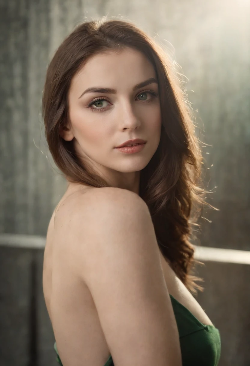 Mulher 25 anos, pale skinned, cabelo longo e liso, cabelos pretos, olhos verdes brilhantes, magra, cintura fina, middlebreasts, oversized buttocks, um metro e setenta de altura