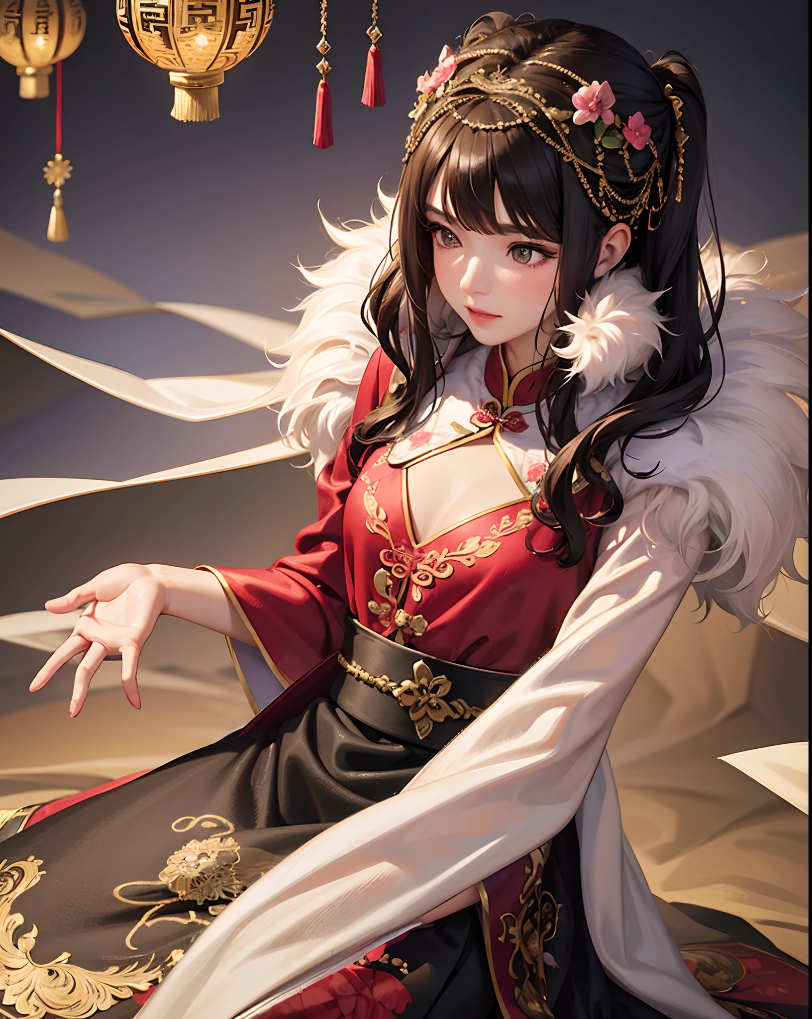1girl, 30 years old, Chinese, old chinese dress, black dress, off-the-shoulder, black hair, long hair, bun, gray eyes, princess, seductive 