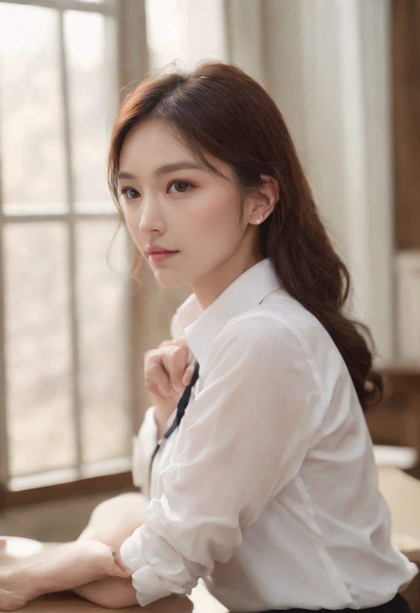 ((((‎Classroom、Sit on a desk、japanese hight school uniform、white  shirt、The chest of the shirt is visible、Colossal tits、during a meal)))、Slender girl、light skinned、(delicate illustration:1.4)、(Master Pieces:1.0)、(top-quality:1.4)、(Ultra HD:1.2)、(Photorealsitic:1.4)、(Raw photo:1.2)、(softfocus:1.4)、Detailed face、