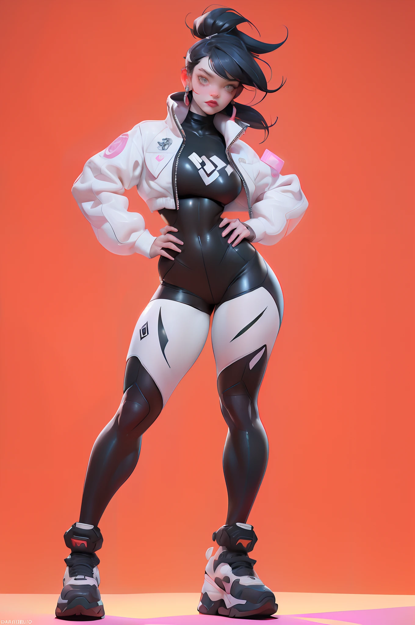 ((melhor qualidade)), ((master part)), ((realista)) e pGostosaografia ultra-detalhada, Juri Han, bonita Juri Han de Street Fighter, bunda grande, Garota bonita, Neon light. veste um (Top Tecnologia-Desgaste) e um (corda preta, white pattern :1.2) , ((Beautiful and Aesthetic)), sexy, seios grandes, gostosa, mama grande, cyberpunk gym, dingy gym,