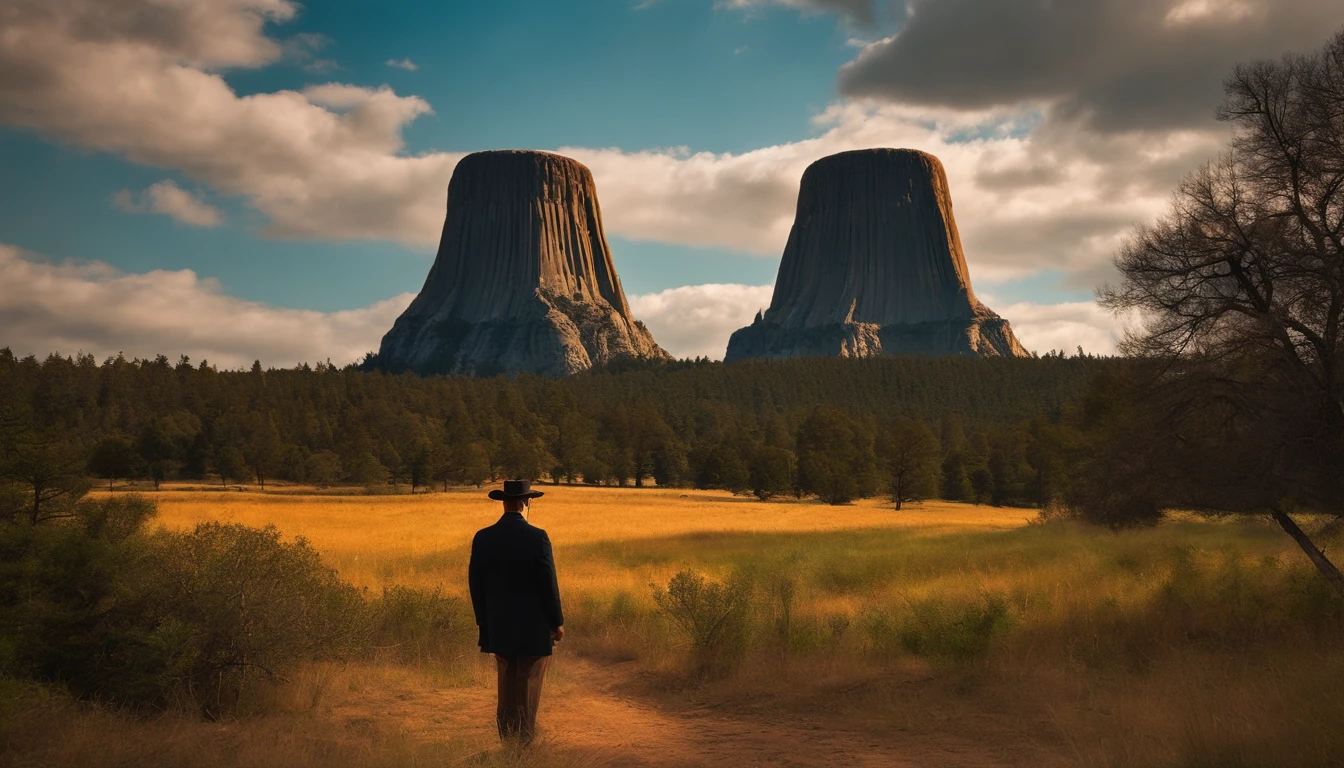 Tall and thin but bespectacled man standing in the sun、Devil's Tower、Pickup Toratsu