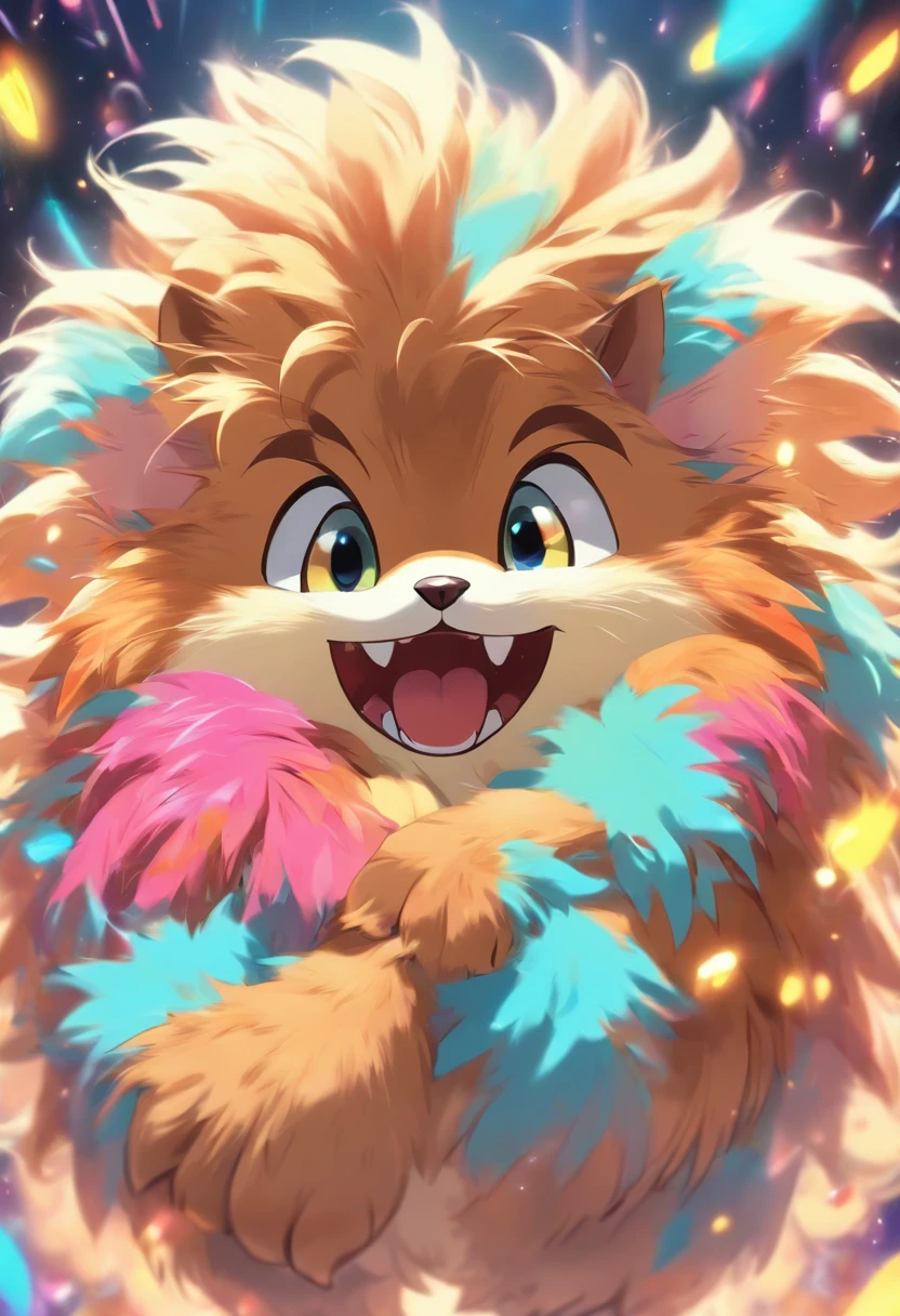 Fluffy cute furry,big fluffy tail,happy face,cute pose,soft fur texture,playful expression,vibrant colors,studio lighting,highres,portraits