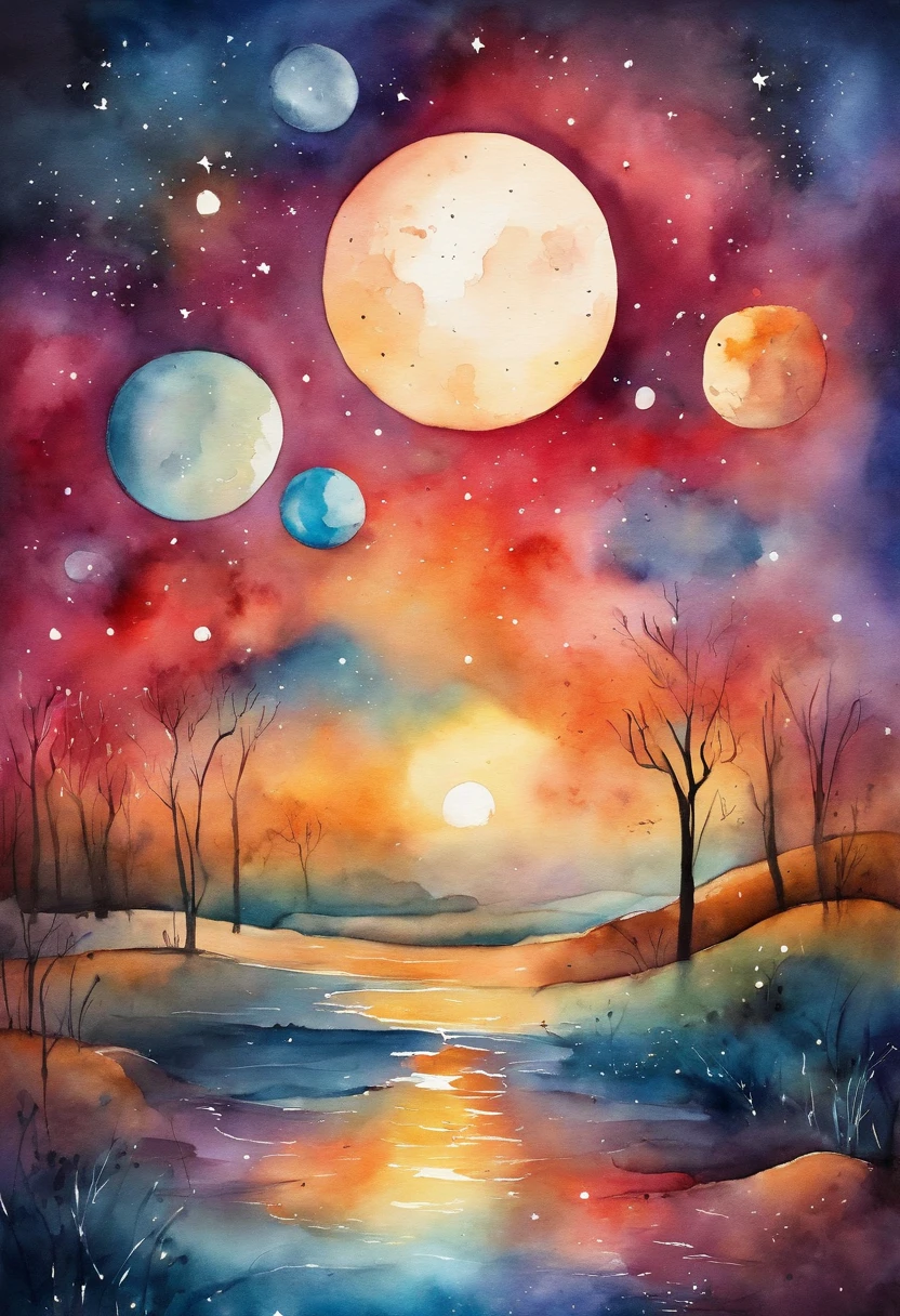 Colorful futuristic illustration of space，El fondo es la luna, beautiful artwork illustration,Cinco conejitos lindos