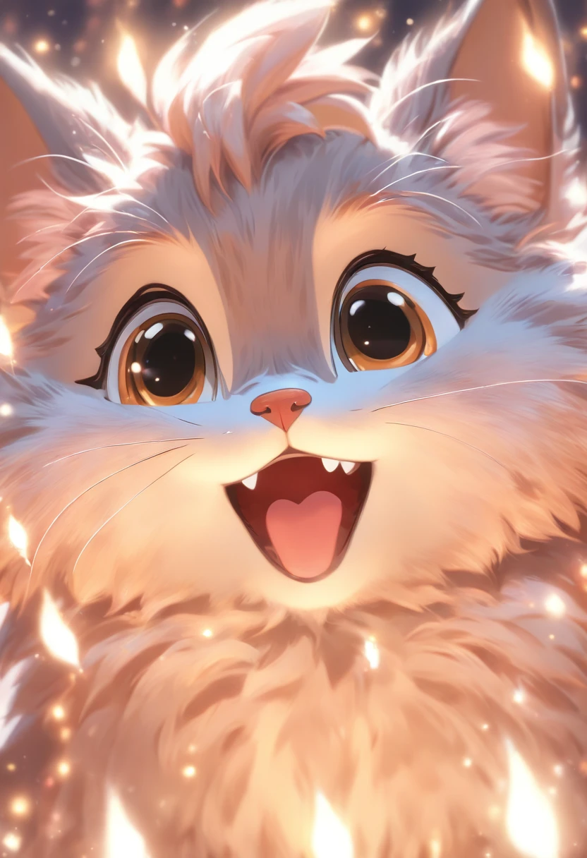 (best quality,4k,8k,highres,masterpiece:1.2),ultra-detailed,(realistic,photorealistic,photo-realistic:1.37),fluffy cute furry,big fluffy tail,happy face,cute pose,dark grey fur,cute expression,niji,chibi,anthropomorphic,full body,soft fur,paw pads,playful,round eyes,small pink nose,cheerful smile,sparkling eyes,adorable gesture,delicate whiskers,flowing fur,bright and vibrant colors,twinkling stars,happy atmosphere,cozy background,warm lighting