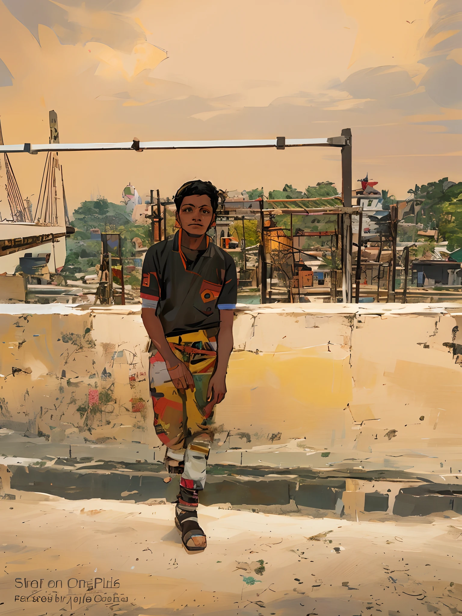 arafed man standing on a hill with a view of a river, full body view, masterpiece work of art, assamese aesthetic, nice view, outlive streetwear collection, artist wearing dirty, distant full body view, 8 k. filling of the view, high view, random artist, highly aesthetic, full height view, basquiat style, nepal