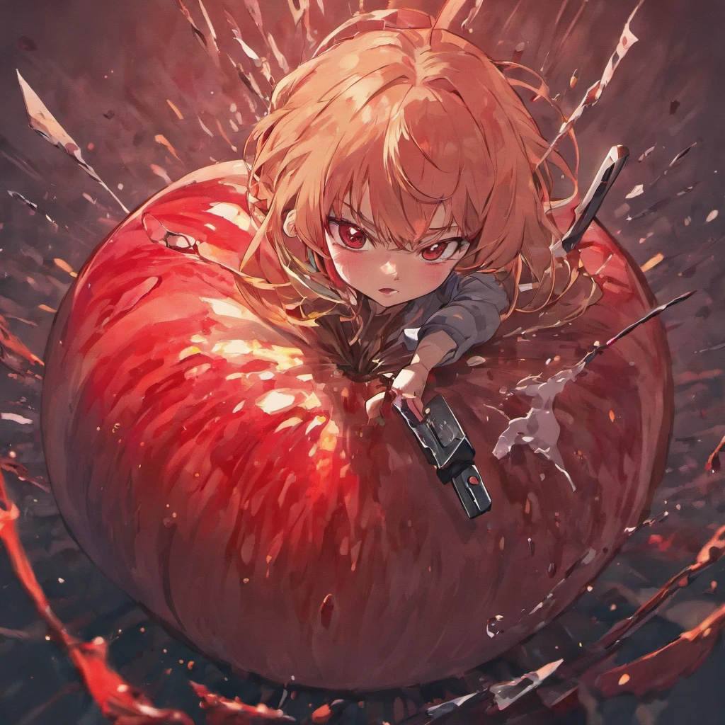 a red apple, a knife