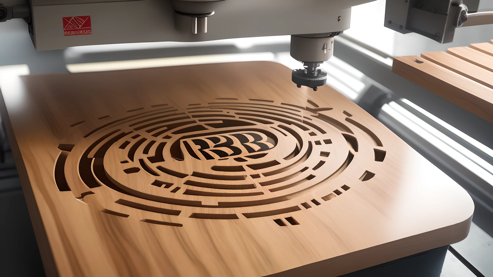 Crie um logotipo para a empresa "RB Wood Arts" which does services using CNC router and CNC laser, The logo should convey abstract traces passing the idea of precision and symmetry