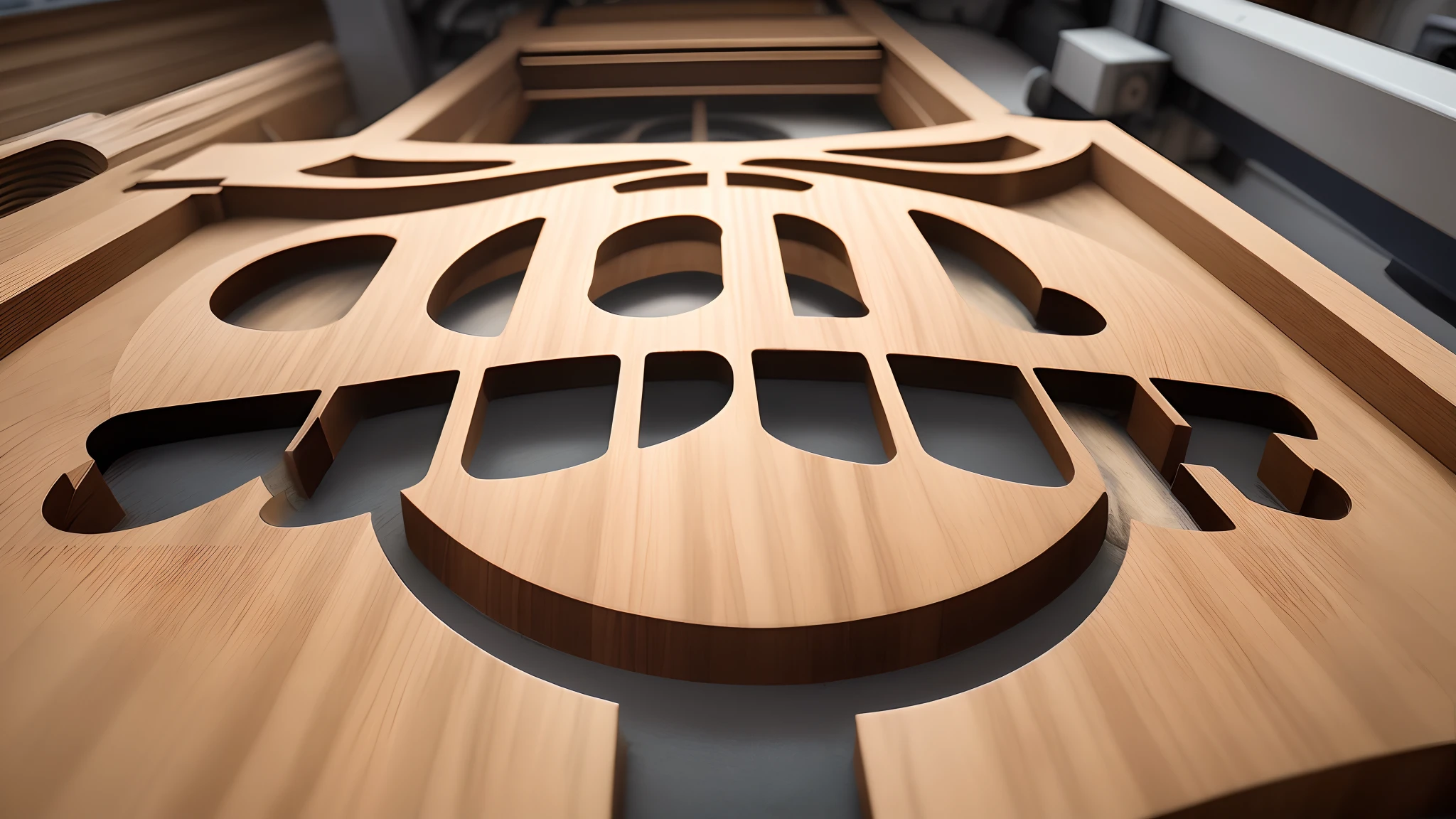 Crie um logotipo para a empresa "RB Wood Arts" which does services using CNC router and CNC laser, The logo should convey abstract traces passing the idea of precision and symmetry