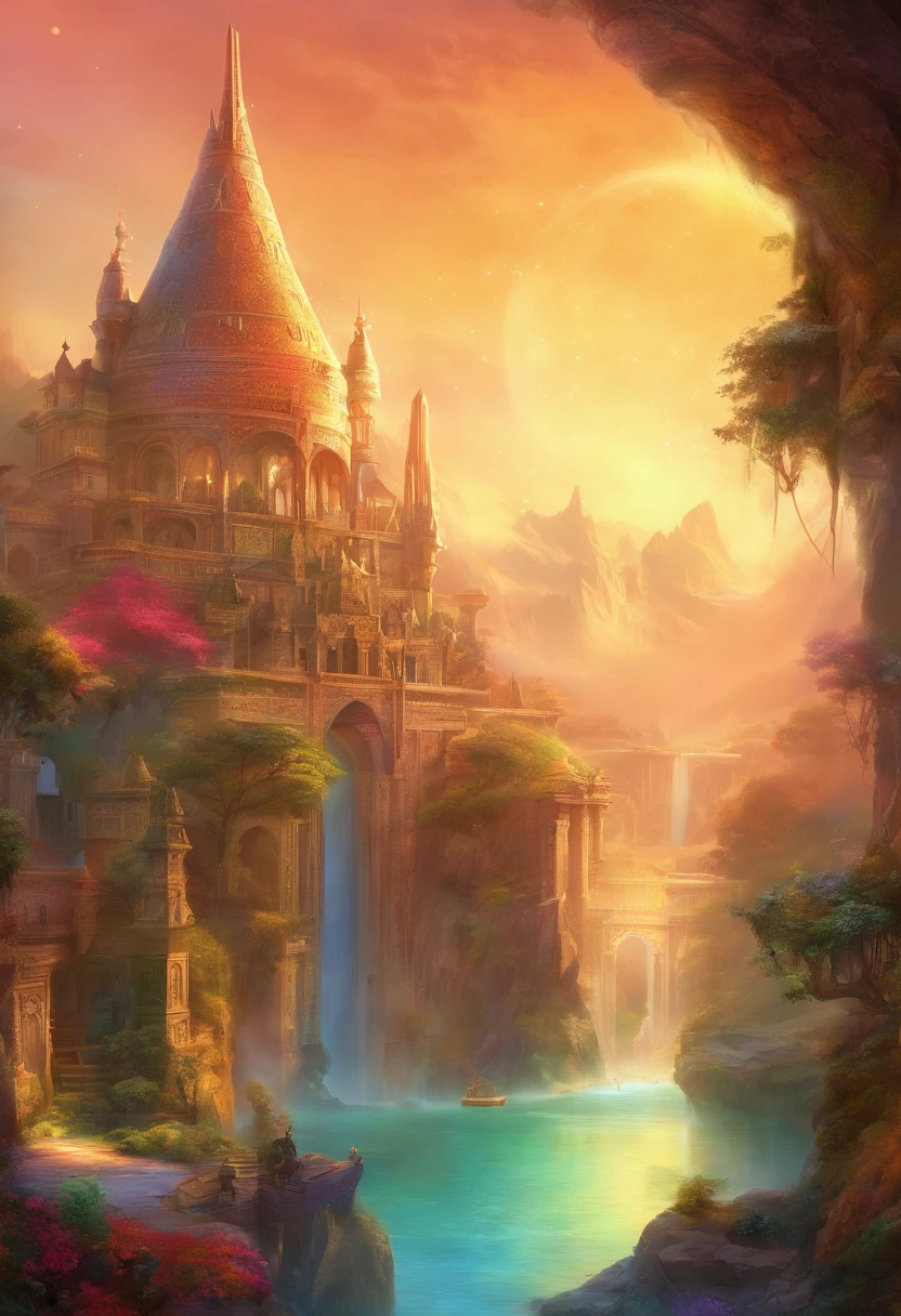 Sidon style, Temple of the Moon, Ice Temple, Utopian world, Brilliant gorgeous colors, Thriving buildings, High-end apparel and architectural designs, Luxury buildings, A utopian future, higly detailed, HDR, Perfect, Stunning progressive architecture, A flawless world, reflective surfaces, Subsurface dispersion, Immaculate buildings, beyond imagination, 8K, Global Illumination, Wide angle, Divine Rays, World of Dreams