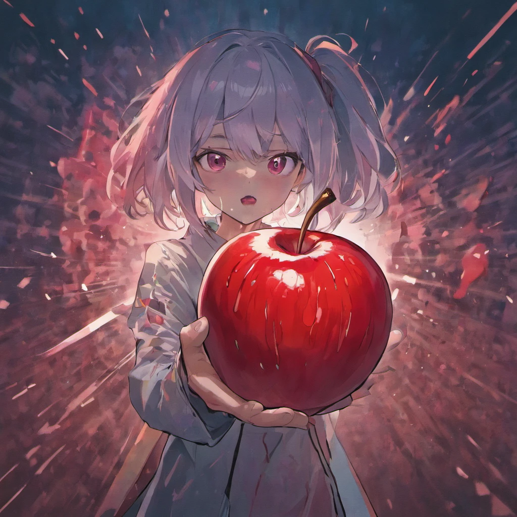 only a red apple no human just a apple with a knife