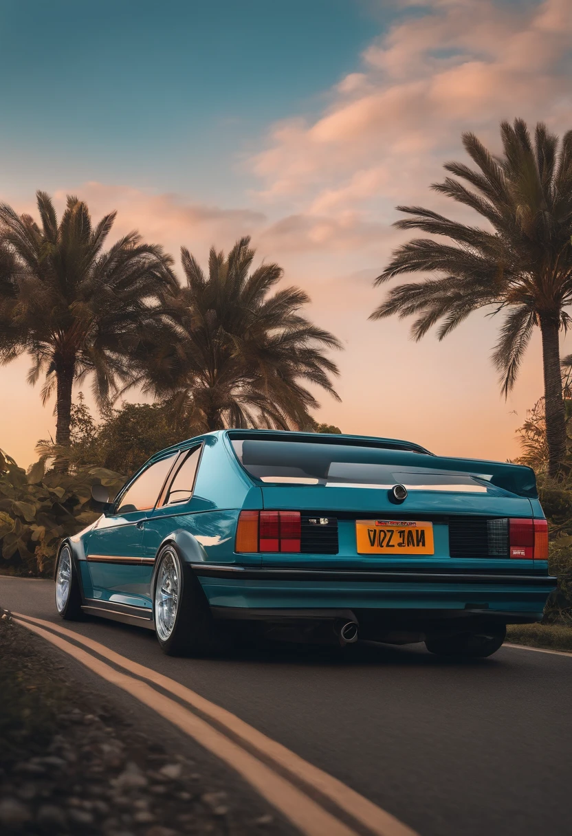 Vista lateral de um golf estilizado, art design, car wrap,esthetic, estilo anime nos anos 90, arte detalhada do anime, Arte de anime vintage dos anos 90, sombreamento de anime tradicional, Art with retro vibe, nostalgia, Clean and crisp details, arte com senso de movimento, Alto contraste, ultra-detalhado, Minimalista, History of the SEM