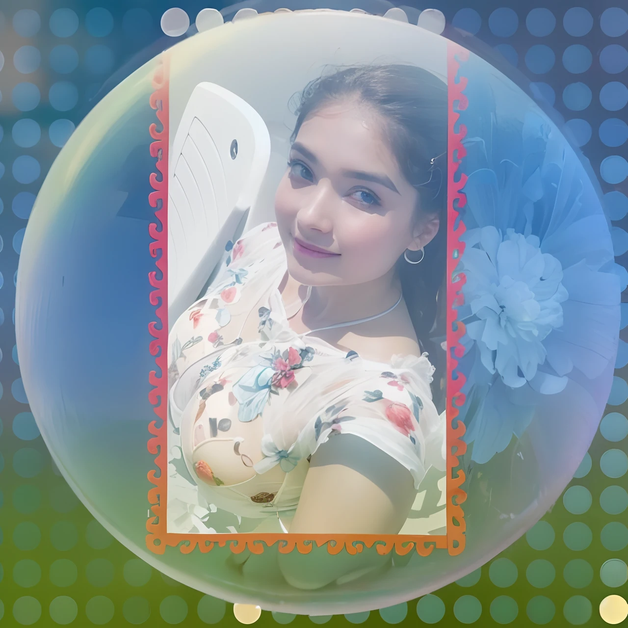 ((best quality)), (ultra-detailed), (extremely detailed CG unified 8k wallpaper), 1girl, (20 years old), ((beautiful big breasts)), (pink flower hair ornament), peanut butter brown hair, amazing face and eyes, pink eyes, (amazingly beautiful girl), smile, happy, ocean, beach, summer, (See-through sheer tiny micro bikini:1.3), miniature microbikini, seductive smile,