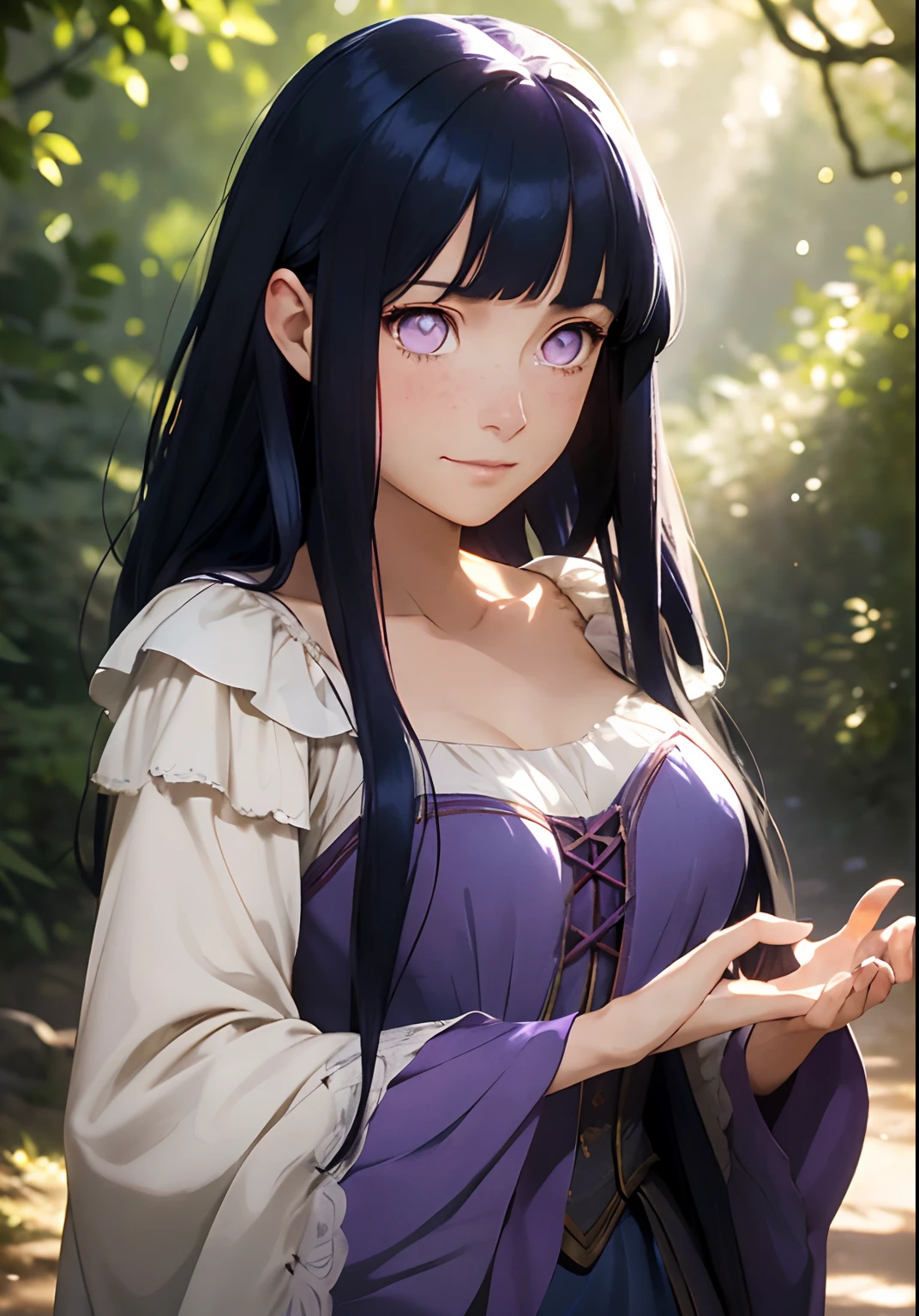 Dappled Light,(Rapunzelwaifu) ,very long dark blue hair,soft purple dress, and adventurous spirit make her a favorite Disney princess character to cosplay., colorful, realistic round eyes, dreamy magical atmosphere, superheroine costume, (skin texture) (film grain), (warm hue, warm tone:1.2), close up, cinematic light, sidelighting, Blunt Bangs, purple eyes, very long dark blue hair,photo by George W. Harris
