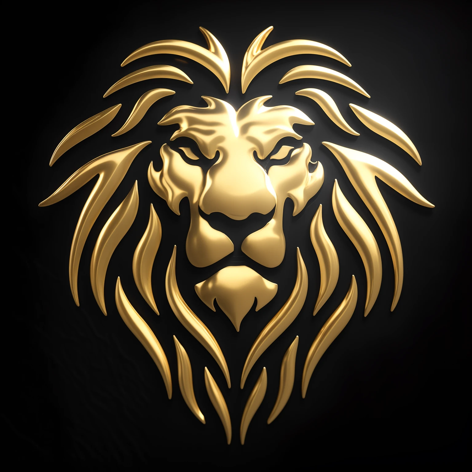 A closeup of a golden lion's head on a black background, lion head, Lion, third lion head, lion icon, with the mane of a lion, the mane of a lion, Rei da selva, lions, royal insignia in background, lion mane, Lion's Gate, Directed by: Luis Miranda, half lion, Directed by: Adam Marczyński , colocar o nome "LIONS " na parte superior e colocar o nome " Power " on the bottom of the head leaving all metallized