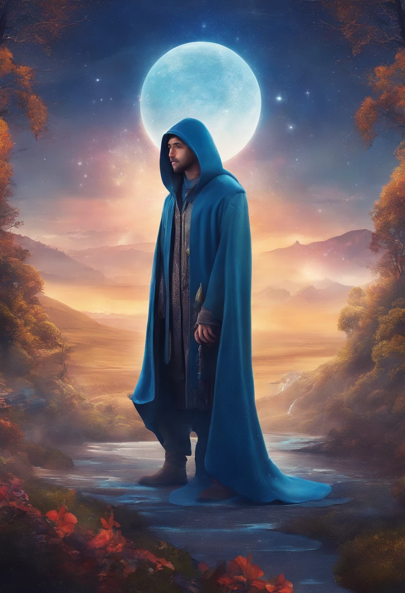 standing with 30 years old man in a blue hoodie, fancy, freelancer, smiling, standing full-frontal, Full-length, Body and head directly in the photo, DSRL, facing the viewer of the photo, Eyes fixed on the lens, The shoulders and head appear in the photo, The man in the center in the photo,