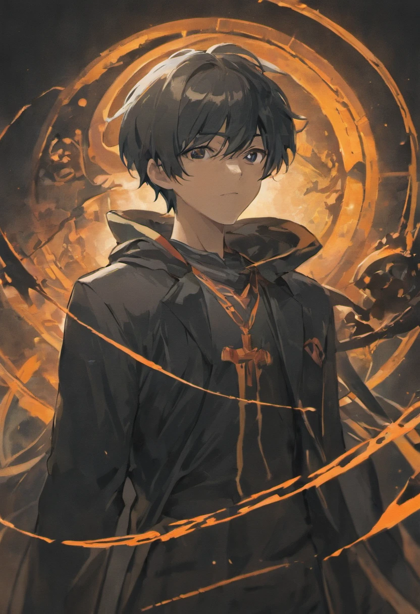 male people,Side Body,sideface,Leaning on the scythe of death,Ark of tomorrow,quadratic element,Abyss,black-clad,eye closeds,ssmile