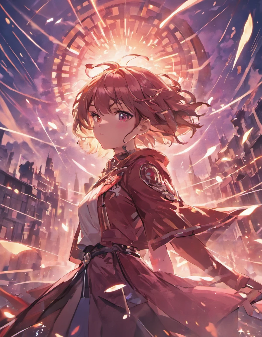 (best quality, 8k, UHD, highres, masterpiece:1.2), ultra-detailed, realistic, portraits, dark atmosphere, glowing neon lights, dark purple color scheme, wind blowing her hair, confident posture, Code Geass style, futuristic school building, cityscape in the background, intense stare, mysterious aura, strong shadows, long eyelashes, intricate uniform design, cherry blossom petals in the air, dramatic lighting, dynamic pose, emotion in her eyes, intense expression, eye-catching composition, detailed background elements, radiant energy surrounding her, intense chiaroscuro, feeling of movement, captivating and powerful presence, intricate hair accessories, refined beauty, post-apocalyptic setting, dramatic sky with clouds, urban landscape, dramatic perspective, intense and vibrant colors.