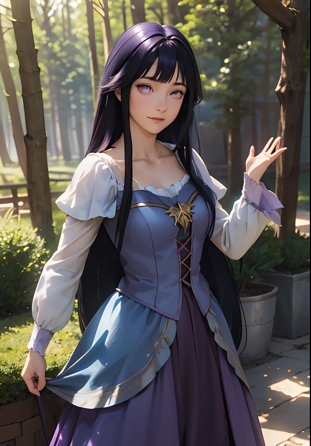 Dappled Light,(Rapunzelwaifu),very long dark blue hair,soft purple dress, and adventurous spirit make her a favorite Disney princess character to cosplay., colorful, realistic round eyes, dreamy magical atmosphere, superheroine costume, (skin texture) (film grain), (warm hue, warm tone:1.2), close up, cinematic light, sidelighting, Blunt Bangs, purple eyes,very long dark blue hair,photo by George W. Harris