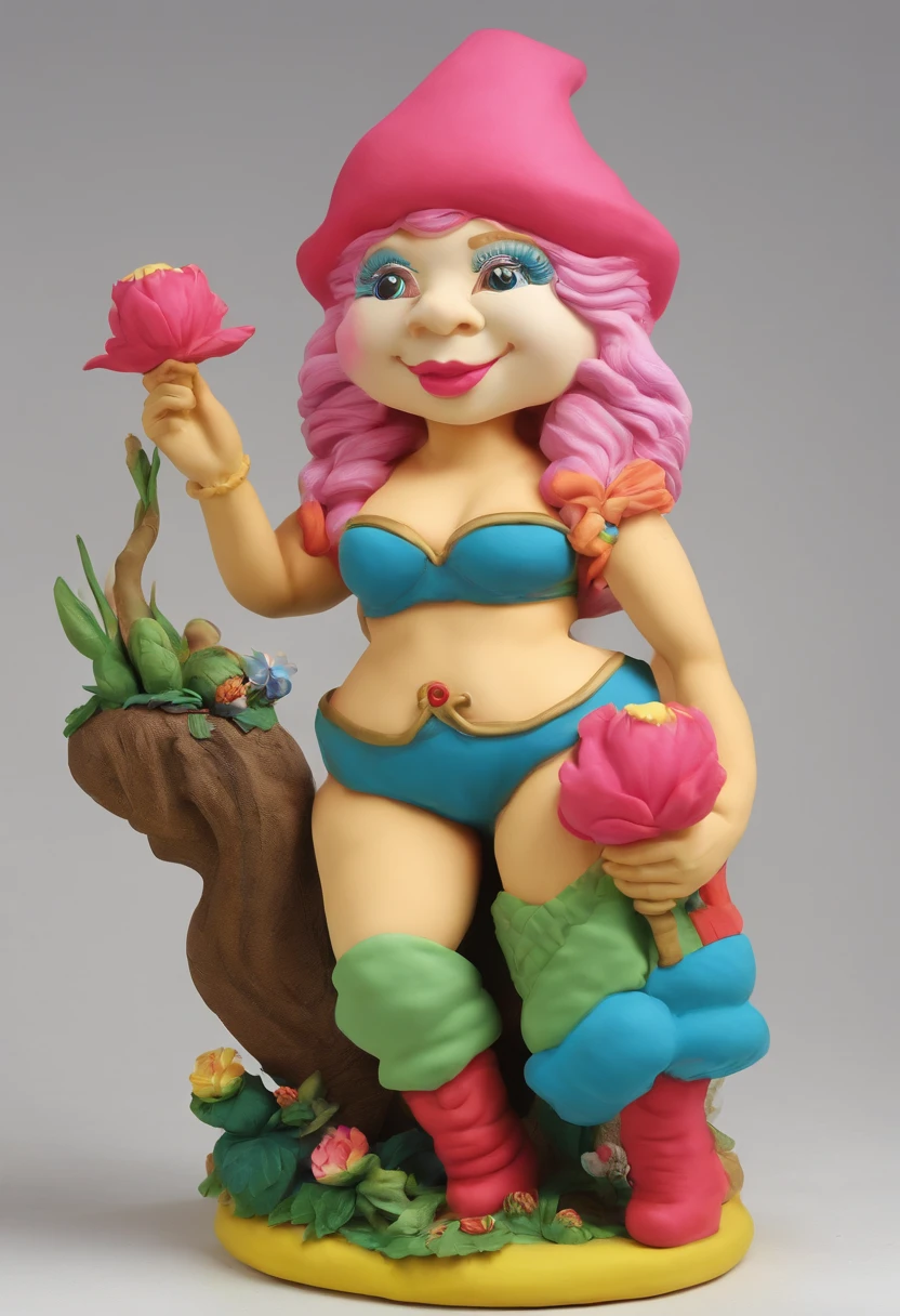 A very sexy female garden gnome, wearing lingerie, thick thighs, thin waist, plumb ass, huge breasts