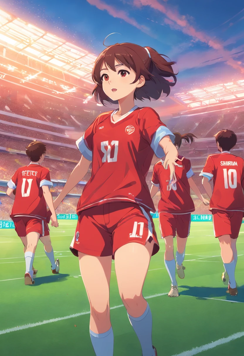 Illustration of football match background with ferrets in red clothes