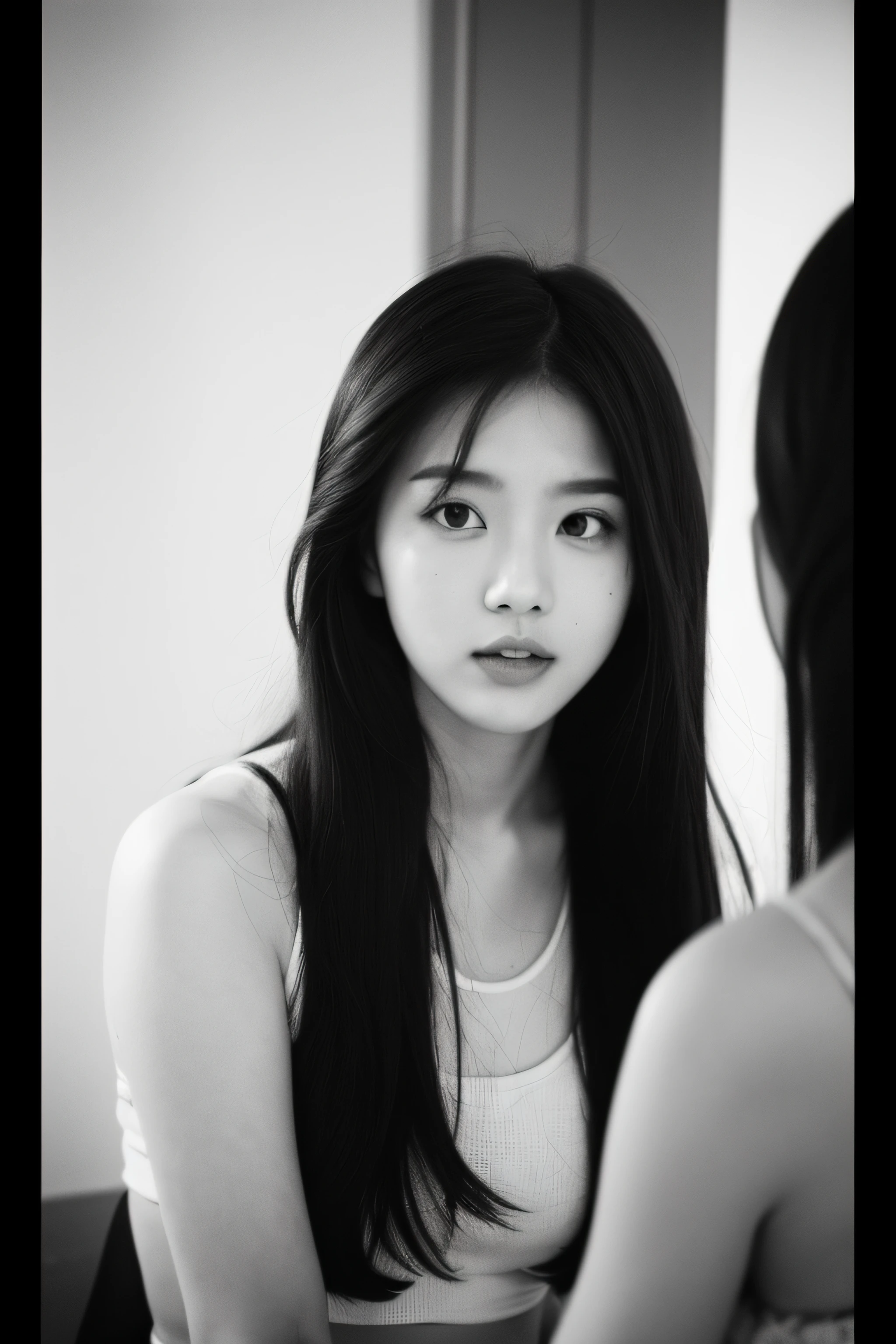 Photo of a Beautiful Korean kpop idol Woman, Summer, Lustful, film grain, Ilford HP5, 80mm
