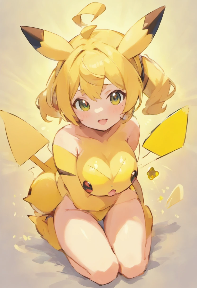 Pikachu as an anime girl, cute, lewd