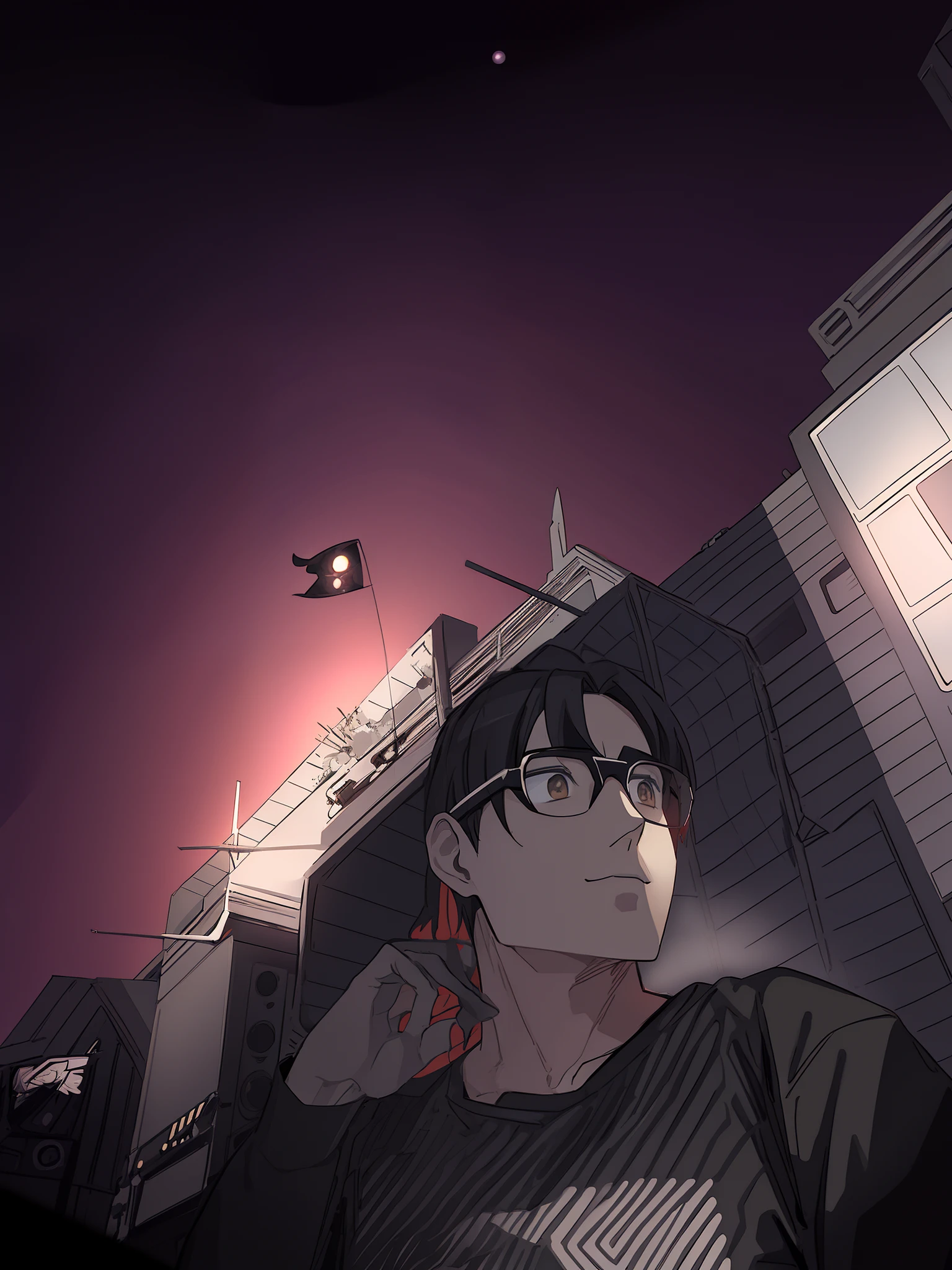Black hole in the sky in anime, boys is an anime character , cross hatching shading