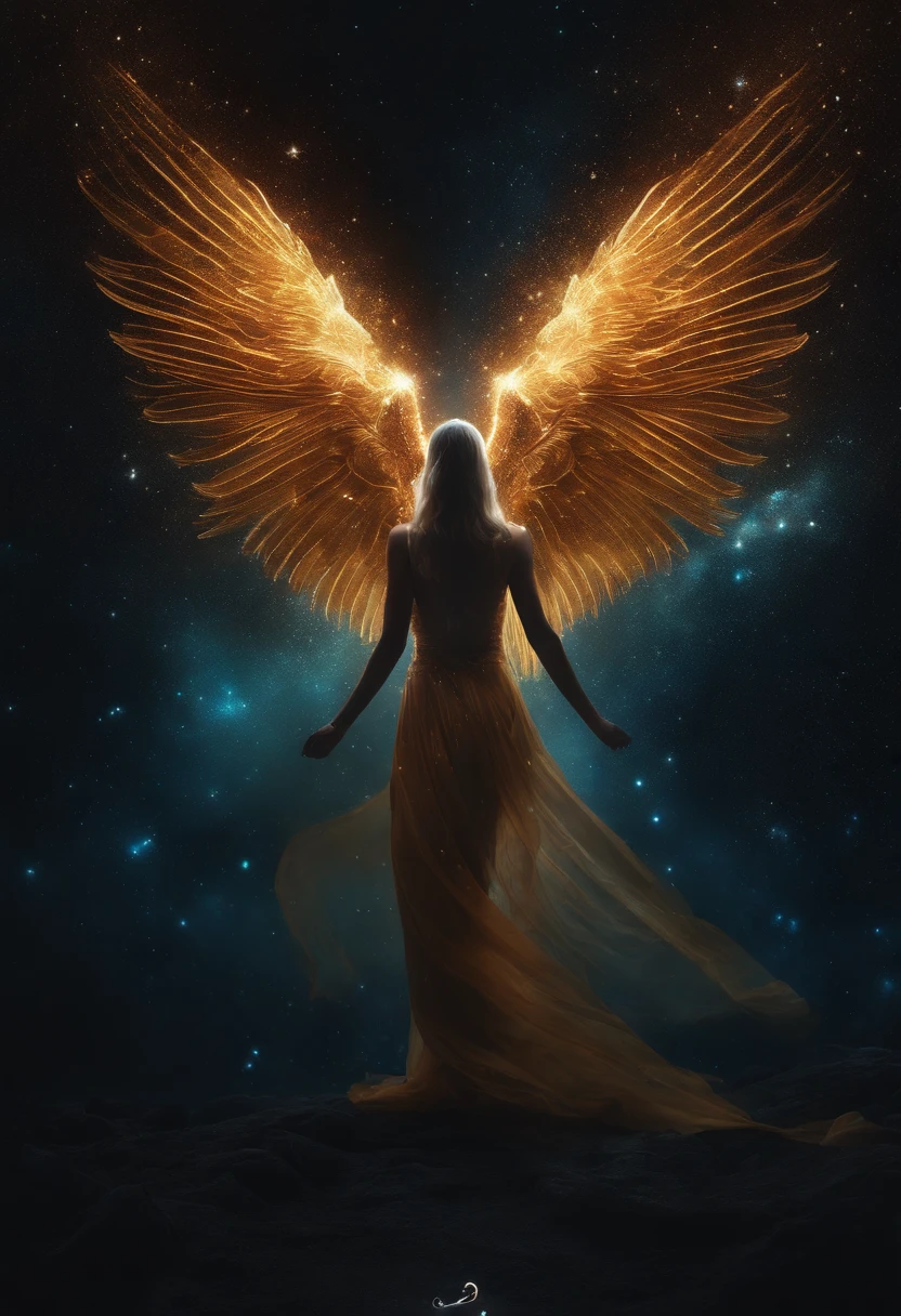 cosmic fallen angel, olhos brilhantes, Biomechanicals, maravilhoso, assustador, pesadelo, The colors are very bright., light particle, Com uma luz brilhante., Mshiff, Arte do papel de parede, Papel de parede UHD