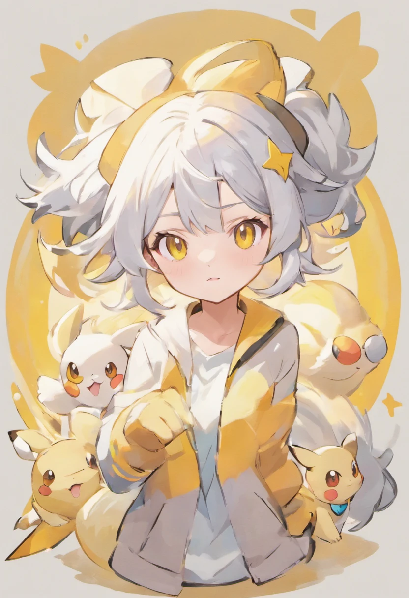 Pokemon Trainer, Silver hair, golden eyes, anime girl, cute