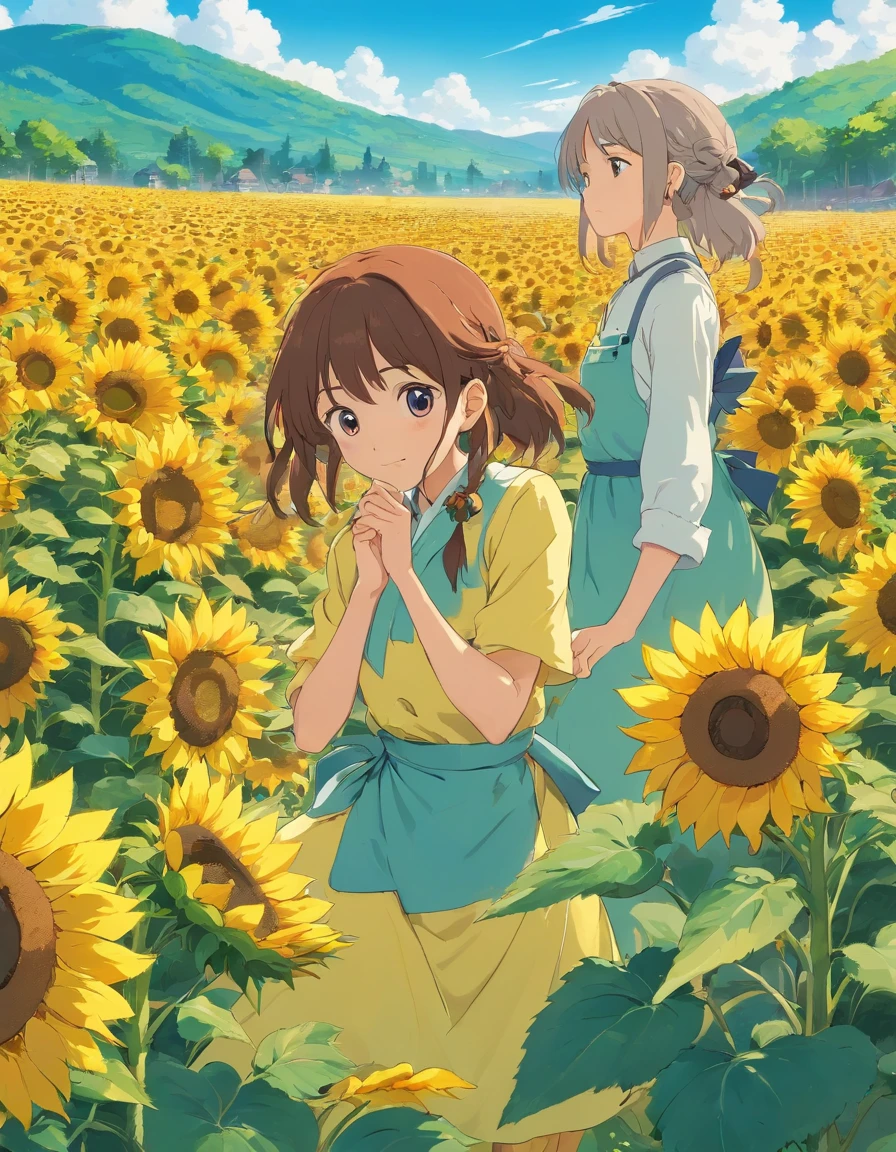 Anime anime wallpapers with sunflowers and a girl in a field, menina anime girassol bonita, cena : field of sunflowers, cena: field of sunflowers, Fundo do anime, Hora do dia ensolarado, arte de fundo do anime, em um dia ensolarado, dia ensolarado, fundo do filme anime, arte oficial do anime, em um dia ensolarado, bela cena de anime, anime bela cena de paz, Anime de hoje ainda em destaque