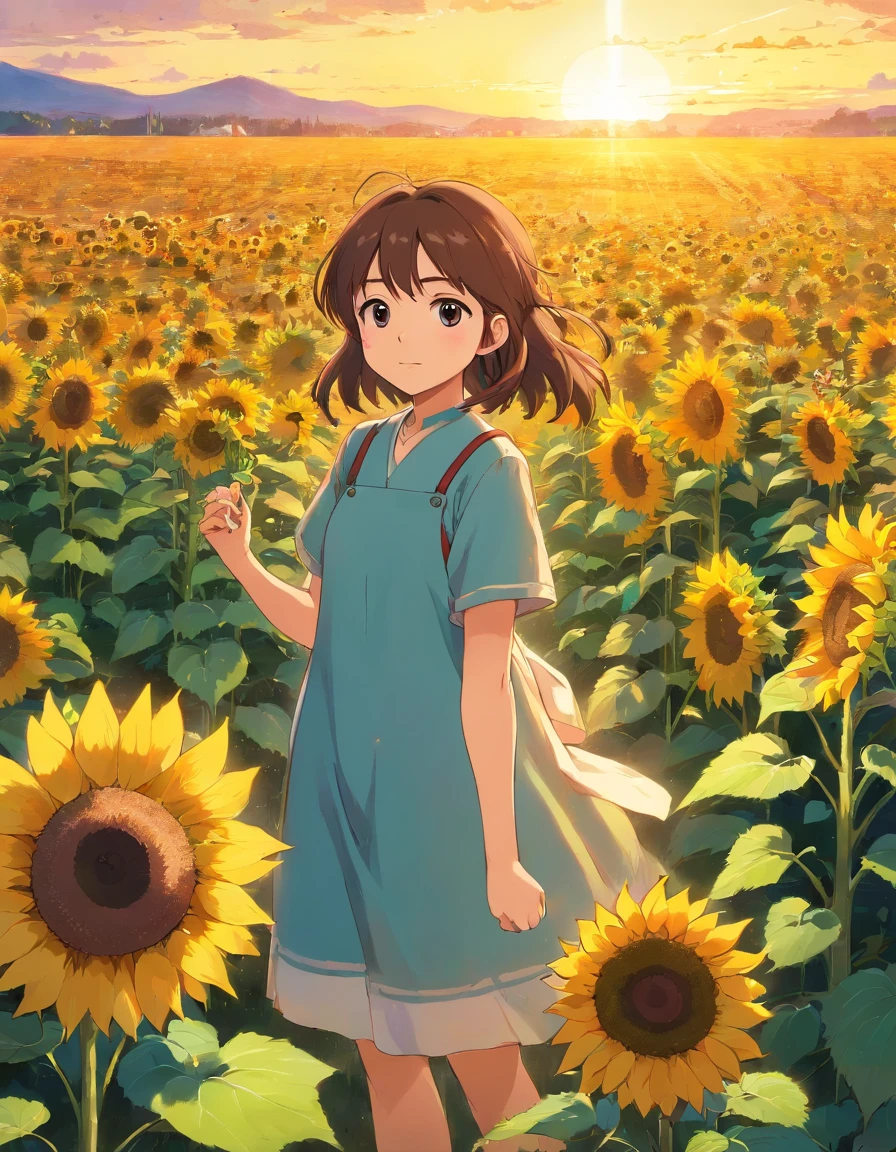 Anime anime wallpapers with sunflowers and a sunset and a girl in a field, menina anime girassol bonita, prix : field of sunflowers, prix: field of sunflowers, Fundo do anime, Hora do dia ensolarado, arte de fundo do anime, em um dia ensolarado, dia ensolarado, fundo do filme anime, arte oficial do anime, em um dia ensolarado, beautiful anime price, anime beautiful peace price, Anime de hoje ainda em destaque