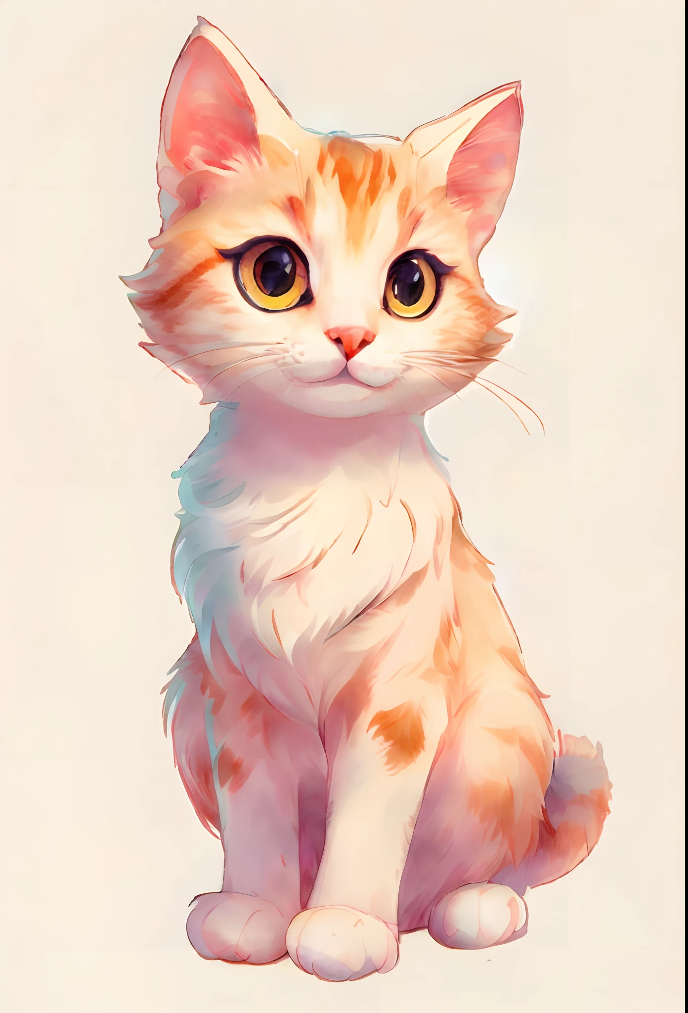 there is a cat sitting on the ground with a white background, adorable digital painting, cute detailed digital art, cute digital art, realistic anime cat, cat digital painting, anime cat, cute cat, cute portrait, cute detailed artwork, a cute cat, kawaii cat, digital painting highly detailed, watercolor