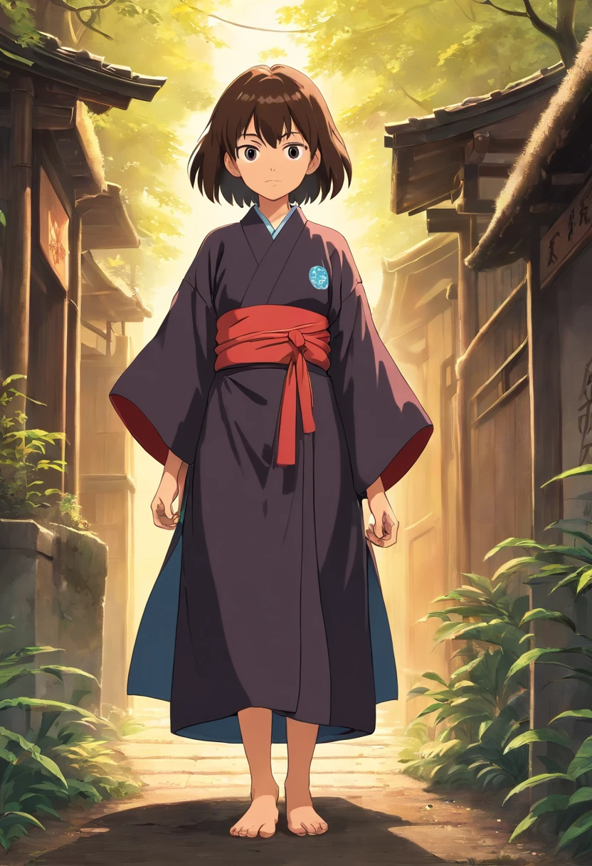 A woman in a kimono outfit stands in a narrow alley - SeaArt AI