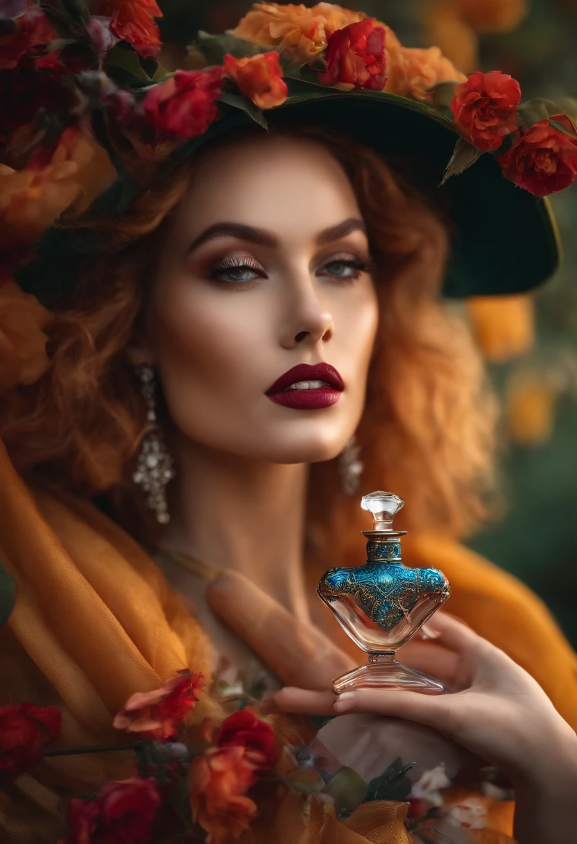 with perfume in hand