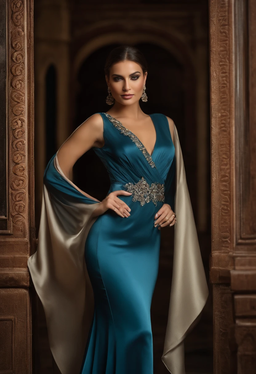 Describe a woman who radiates confidence and sensuality. Explore your magnetic presence, highlighting its elegance, charm and a unique combination of sophistication and boldness. Foque em detalhes sutis, como seu sorriso cativante, postura graciosa e olhar provocante, demonstrating its power of seduction in a subtle and engaging way.