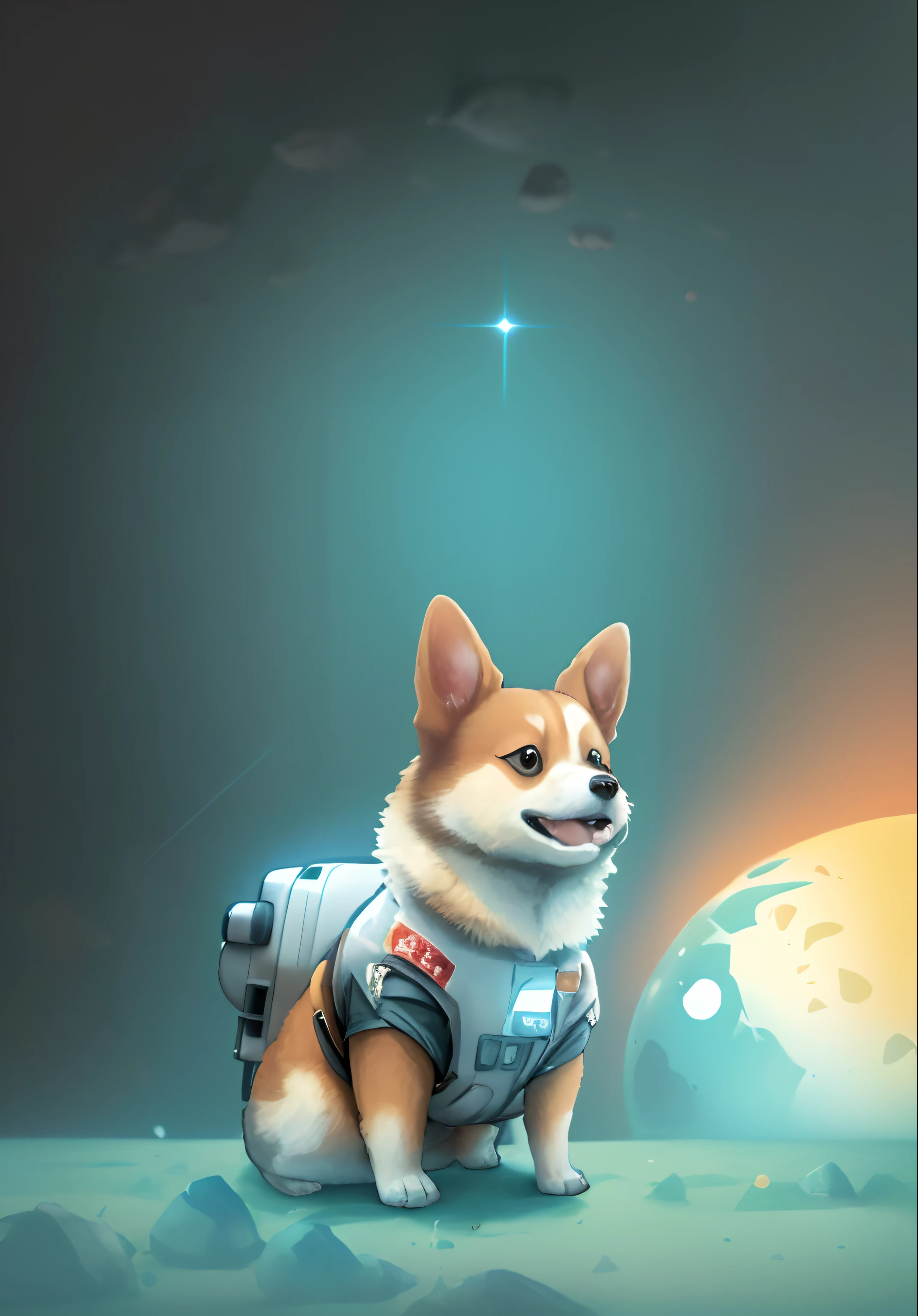 Arafed Corgi in a spacesuit sitting on a rock, Corgi in the neutral zone, Corgi astronaut, Shiba Inu astronaut, Portrait of a Shiba Inu astronaut, beeple!!, in style of beeple, beeple |, Dog in Space Suite, Beeple Masterpiece