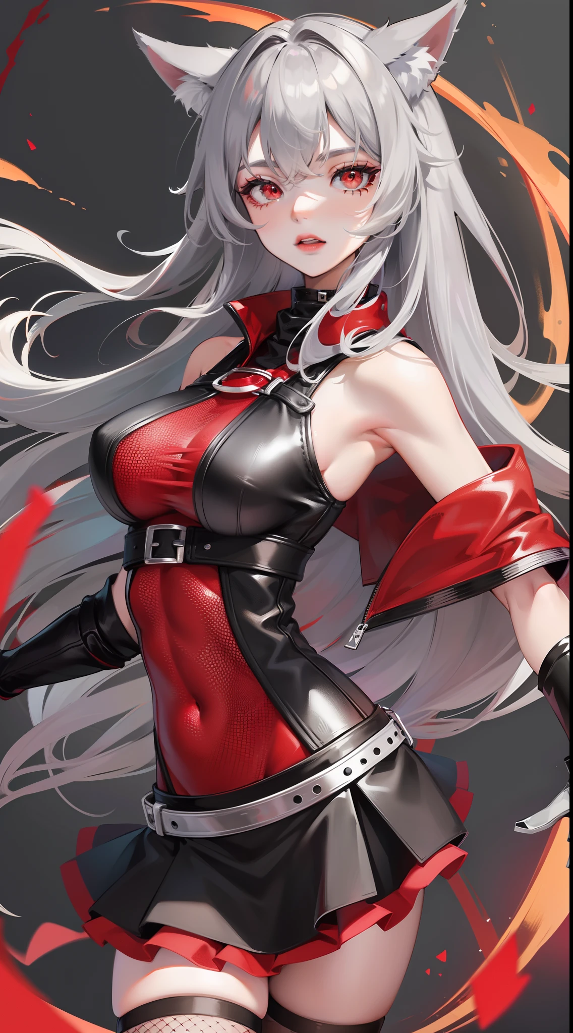 (masterpiece), best quality, expressive eyes, perfect face, bare shoulders, black gloves, full body, gloves, hair between eyes, breasts, long hair, looking at viewer, military, military uniform, open mouth, red eyes, sheathed, shield, shawl, Village background, skirt, solo, standing, sword, underbust, uniform, very long hair, weapon, white hair 