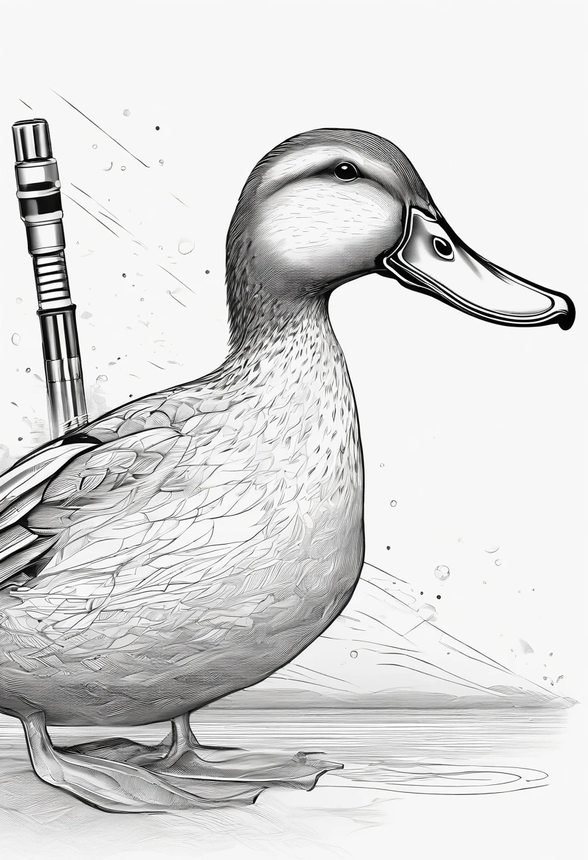 duck, holding light saber with Mouth, Tatto