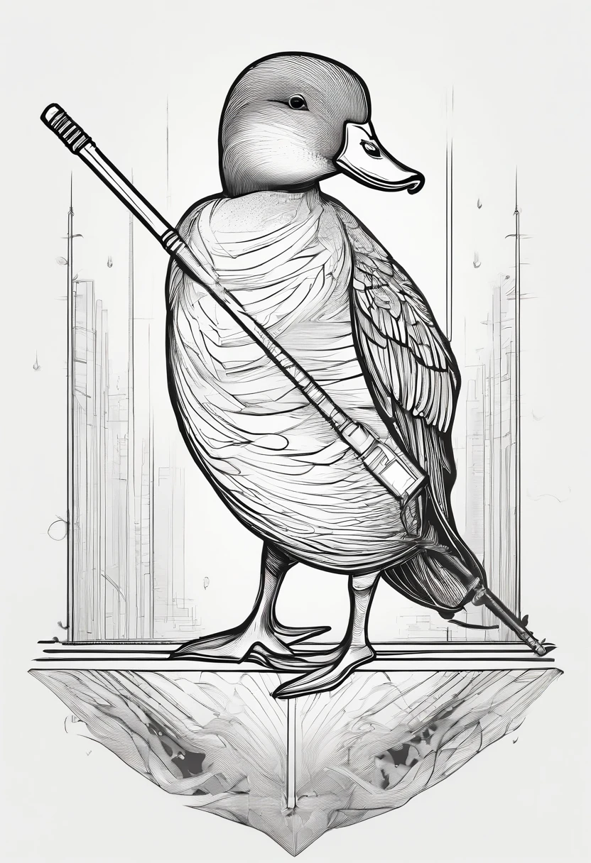 duck, holding light saber with Mouth, Tatto