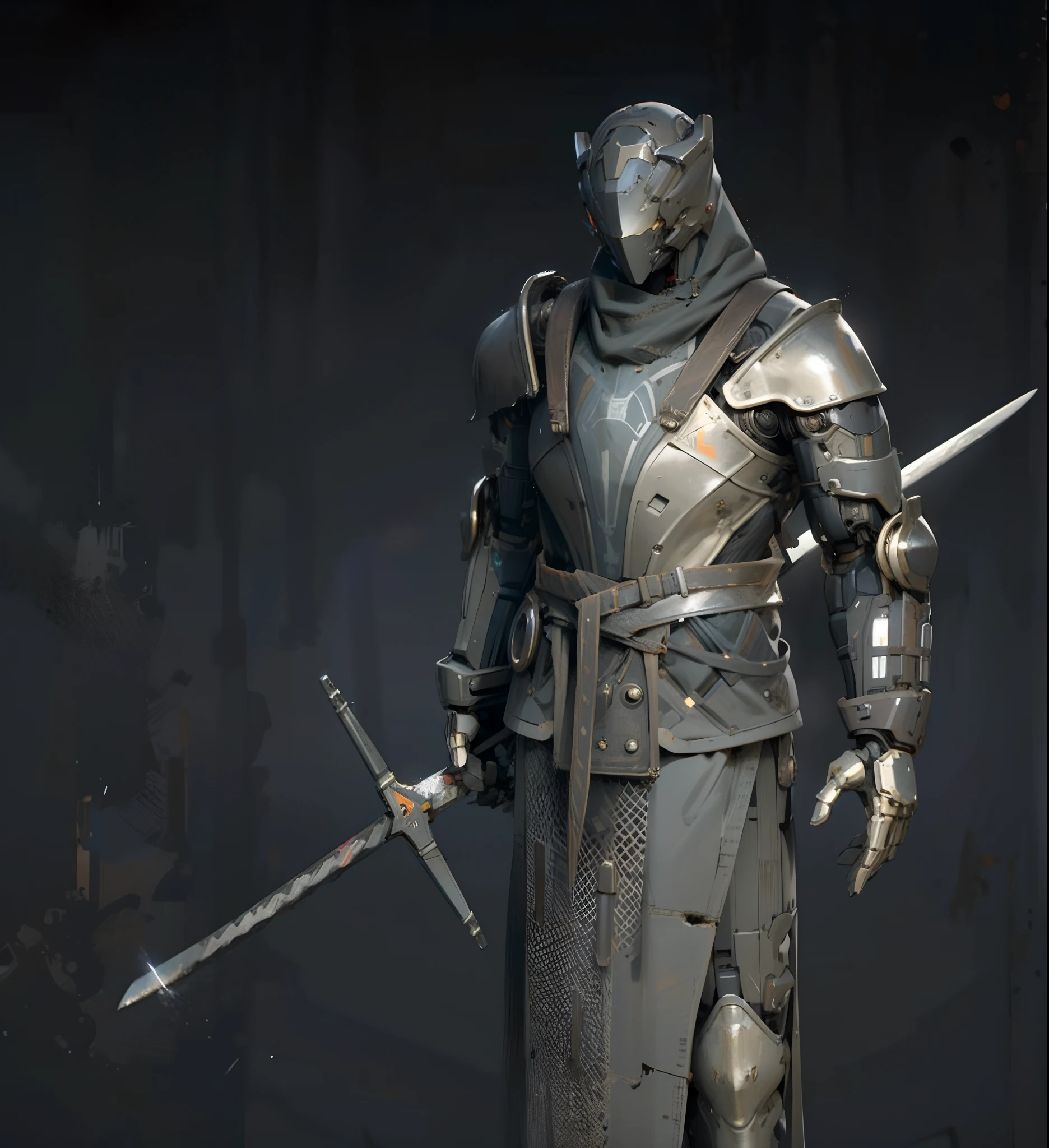 Dark_Fantasy,Cyberpunk,(chain saw,chain saw man,Red:1.1),1man,Mechanical marvel,Robotic presence,Cybernetic guardian, wearing a worn-out mech suit, intricate, (steel metal [rusty]), elegant, clear focus, shot by greg rutkowski, soft lighting, vibrant colors, masterpiece, ((street)), cowboy shot, dynamic pose,