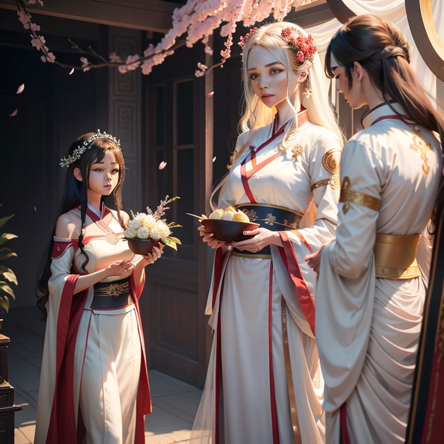 raparigas, Hanfu, estetismo, cereja, cereja grande, Falling petals, grande cena, Hanfu elegante, Dream, irreal, Start space, Science Fiction --Air 3:4 50 --q 2 --v 5 --q 1 --s 100 --s 2