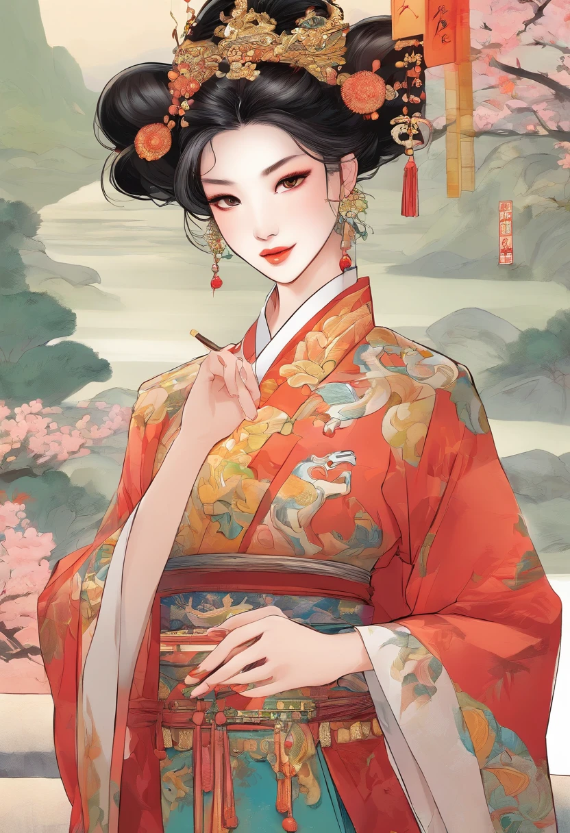 A beautiful dancer in ancient China,linhas delicadas,trajes lindos na China antiga,delicate and vivid,shy face,sobrancelhas de folha de salgueiro,Representation of personality,Cabelos enrolados,folha de ouro,nuvens fluindo,Aquarela,guindaste ao redor,Pintura a tinta,olhos gentis,meticuloso, esquema de cores,exquisite clothing patterns,por Gu, Kaizhi,Zhang Xuan,Professional Color Grading,estilo realista,sombras suaves,Clean and sharp focus,Fotografia FLIM,scenic view,32k --v 6